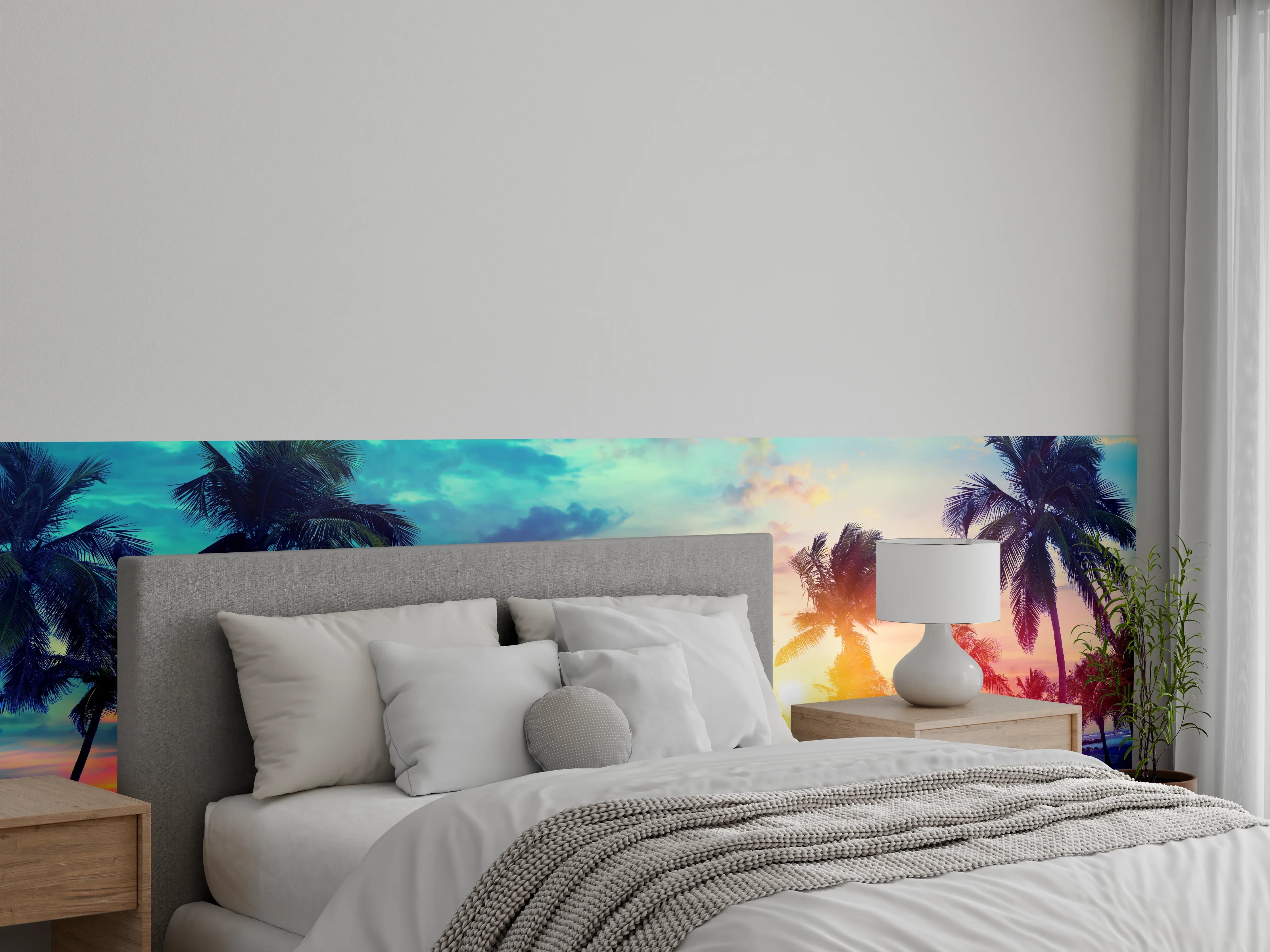 Wandverkleidung Schlafzimmer - Tropischer Sonnenuntergang Palmen Strand