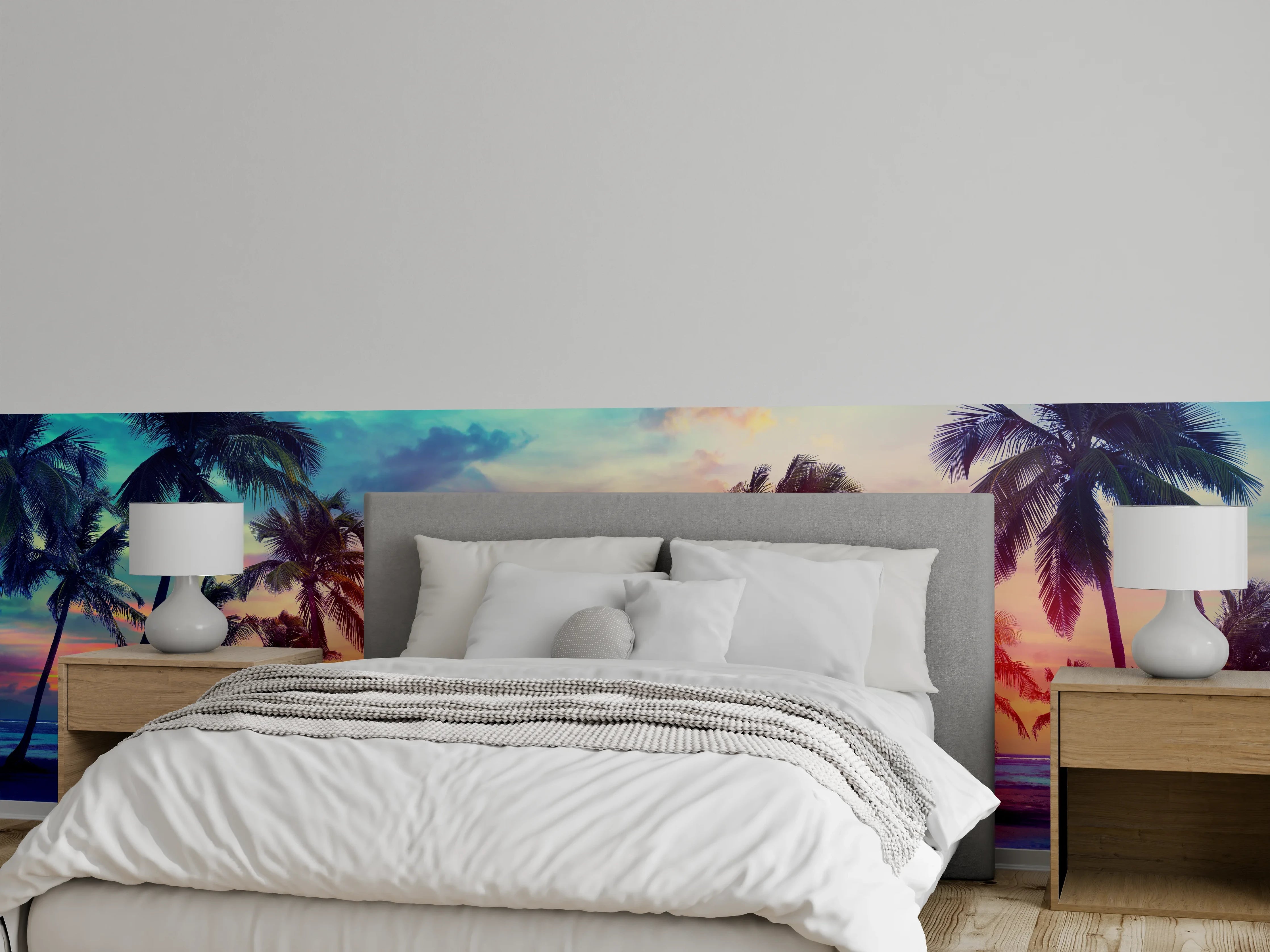 Wandverkleidung Schlafzimmer - Tropischer Sonnenuntergang Palmen Strand