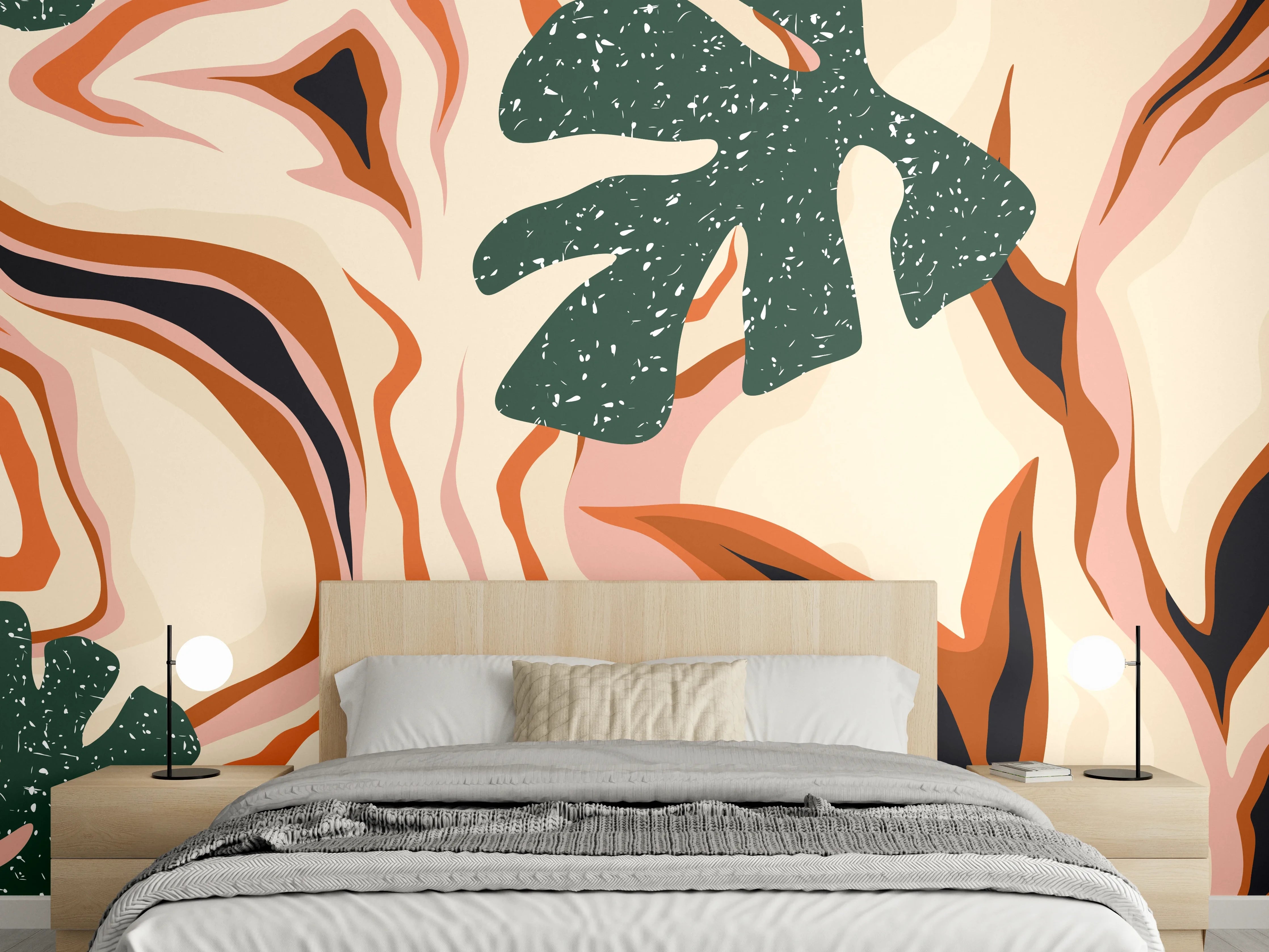 Wandverkleidung Schlafzimmer - Tropischer Vortex Beige-Orange