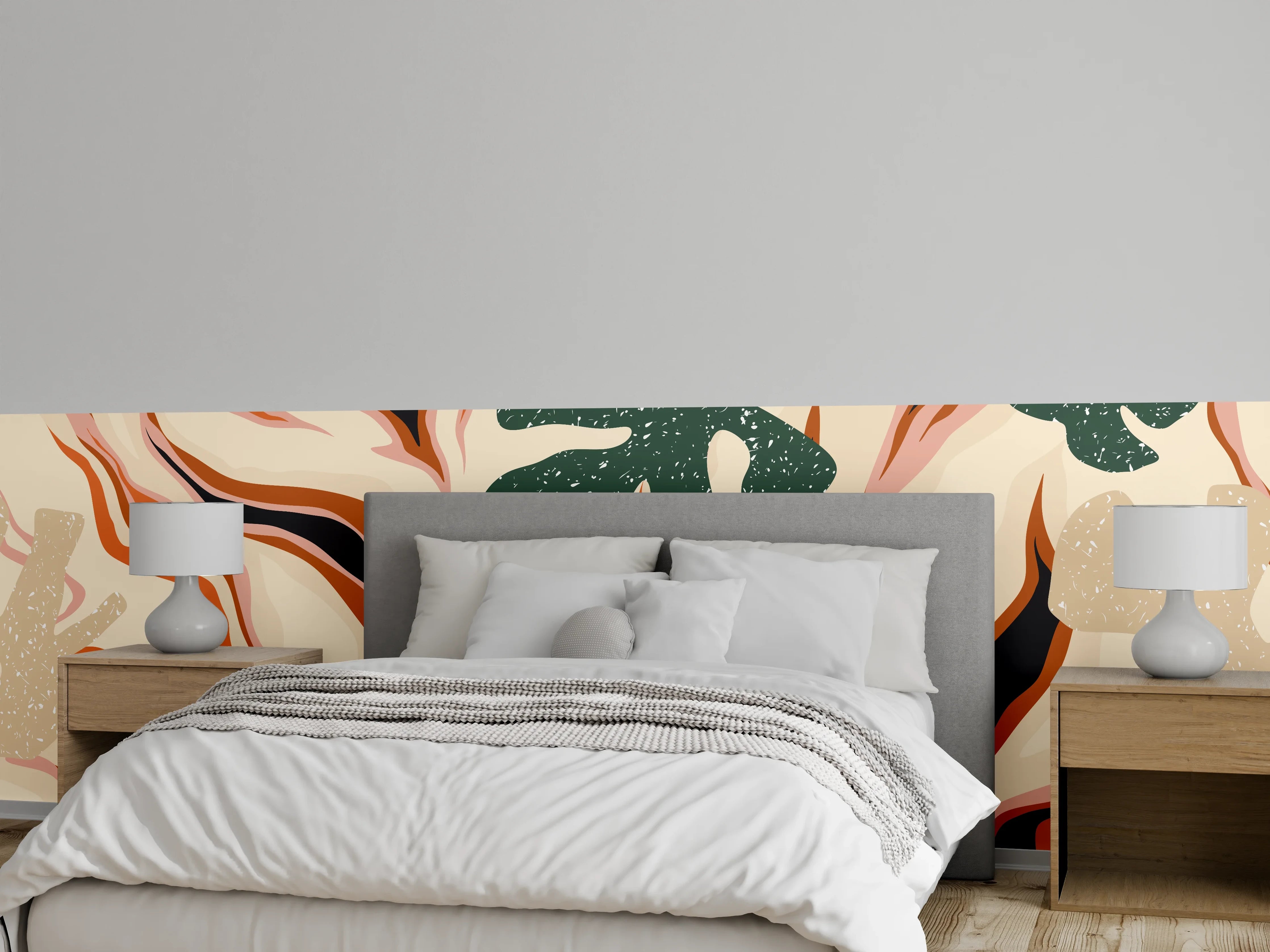 Wandverkleidung Schlafzimmer - Tropischer Vortex Beige-Orange