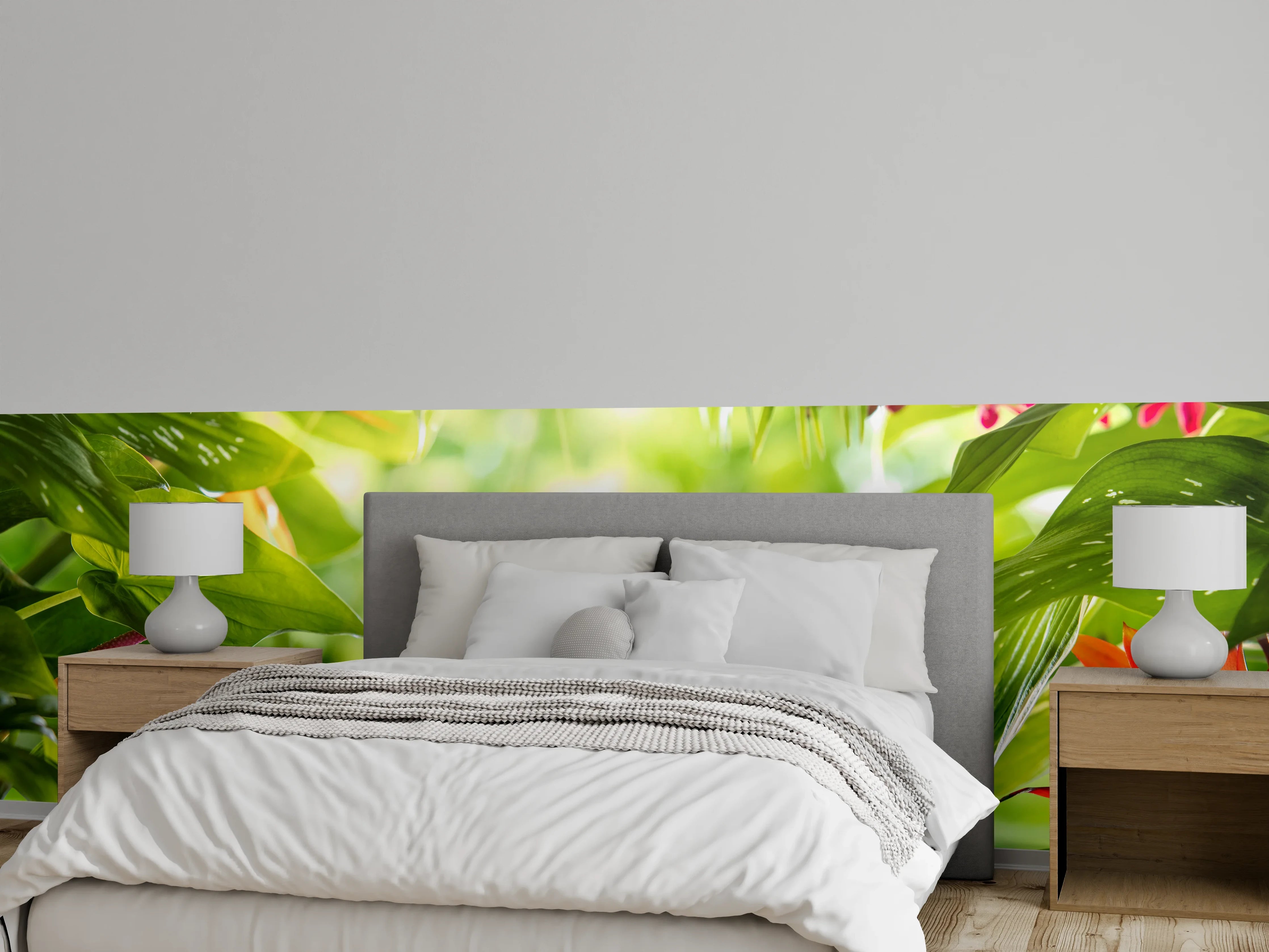 Wandverkleidung Schlafzimmer - Tropischer Wasserfall mit Blüten