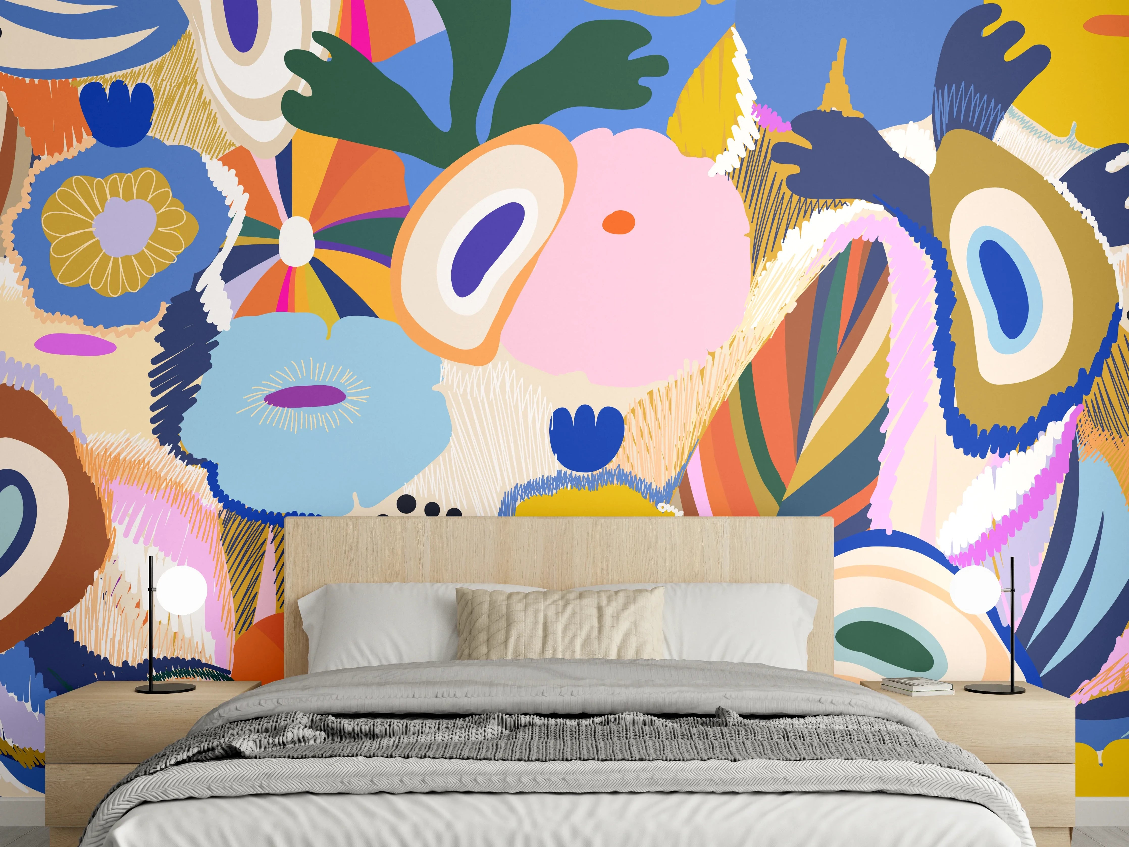 Wandverkleidung Schlafzimmer - Tropisches Blumen-Abstract Bunt