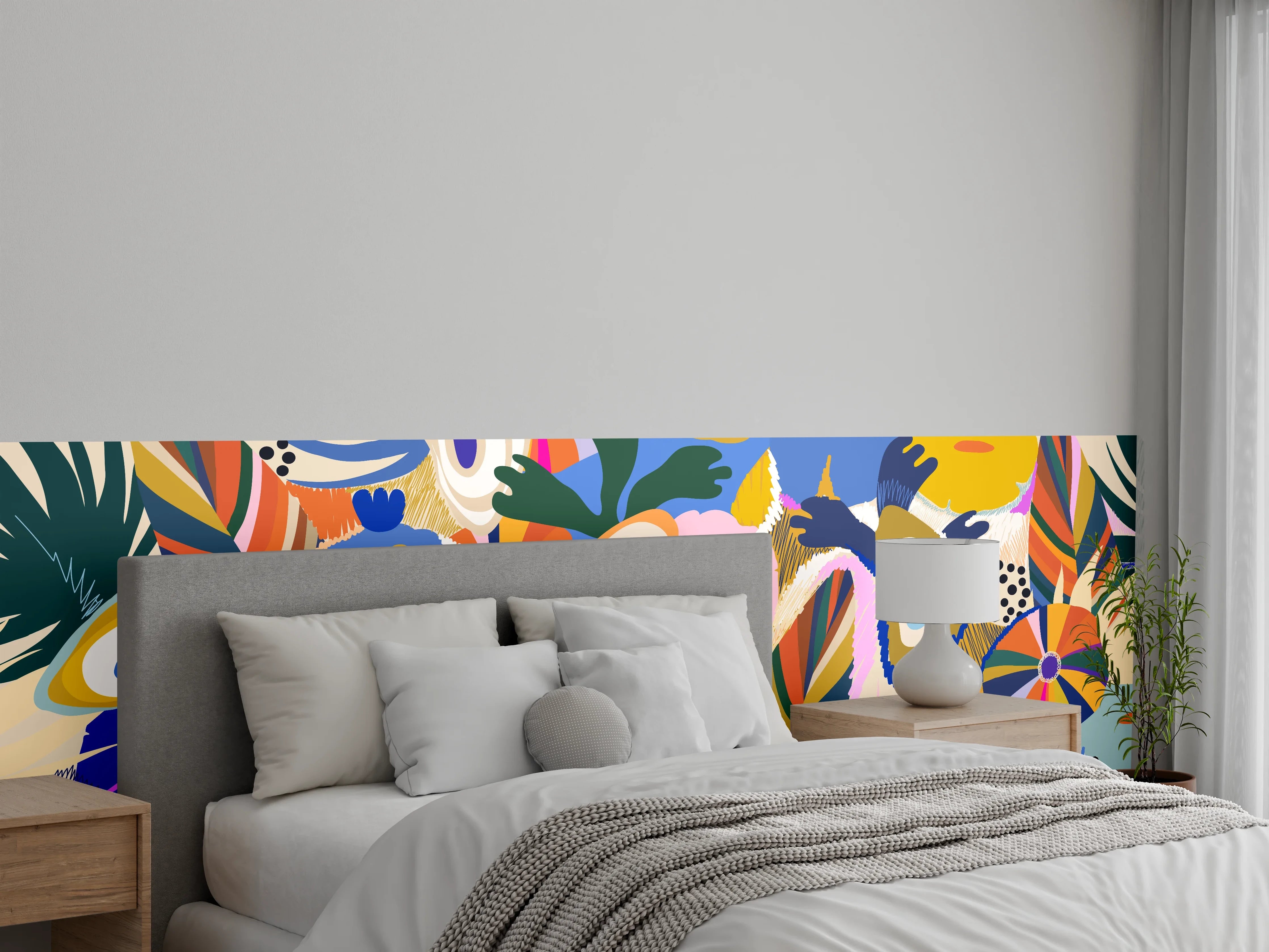Wandverkleidung Schlafzimmer - Tropisches Blumen-Abstract Bunt