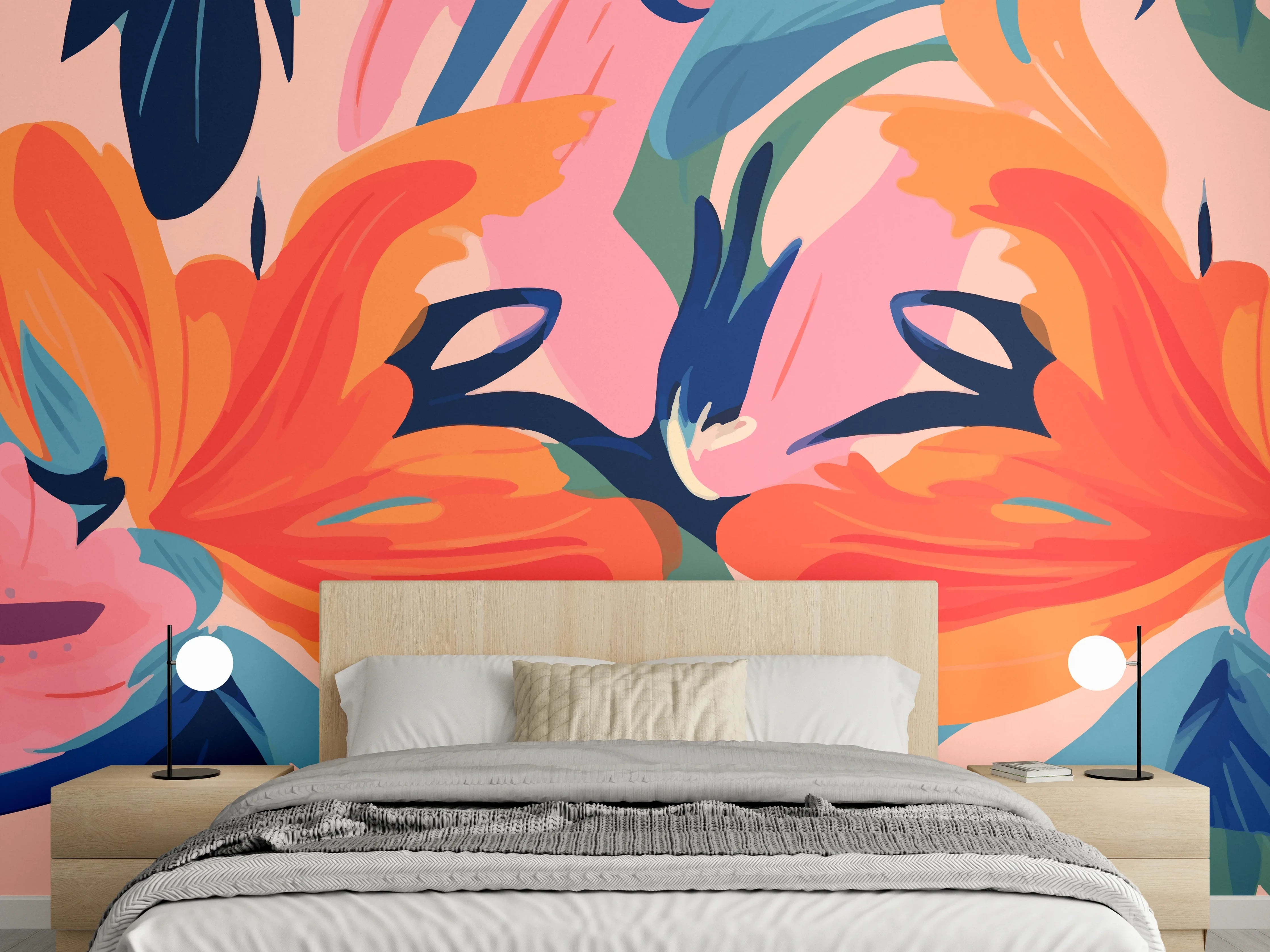 Wandverkleidung Schlafzimmer - Tropisches Dämmerungs-Blumenmuster