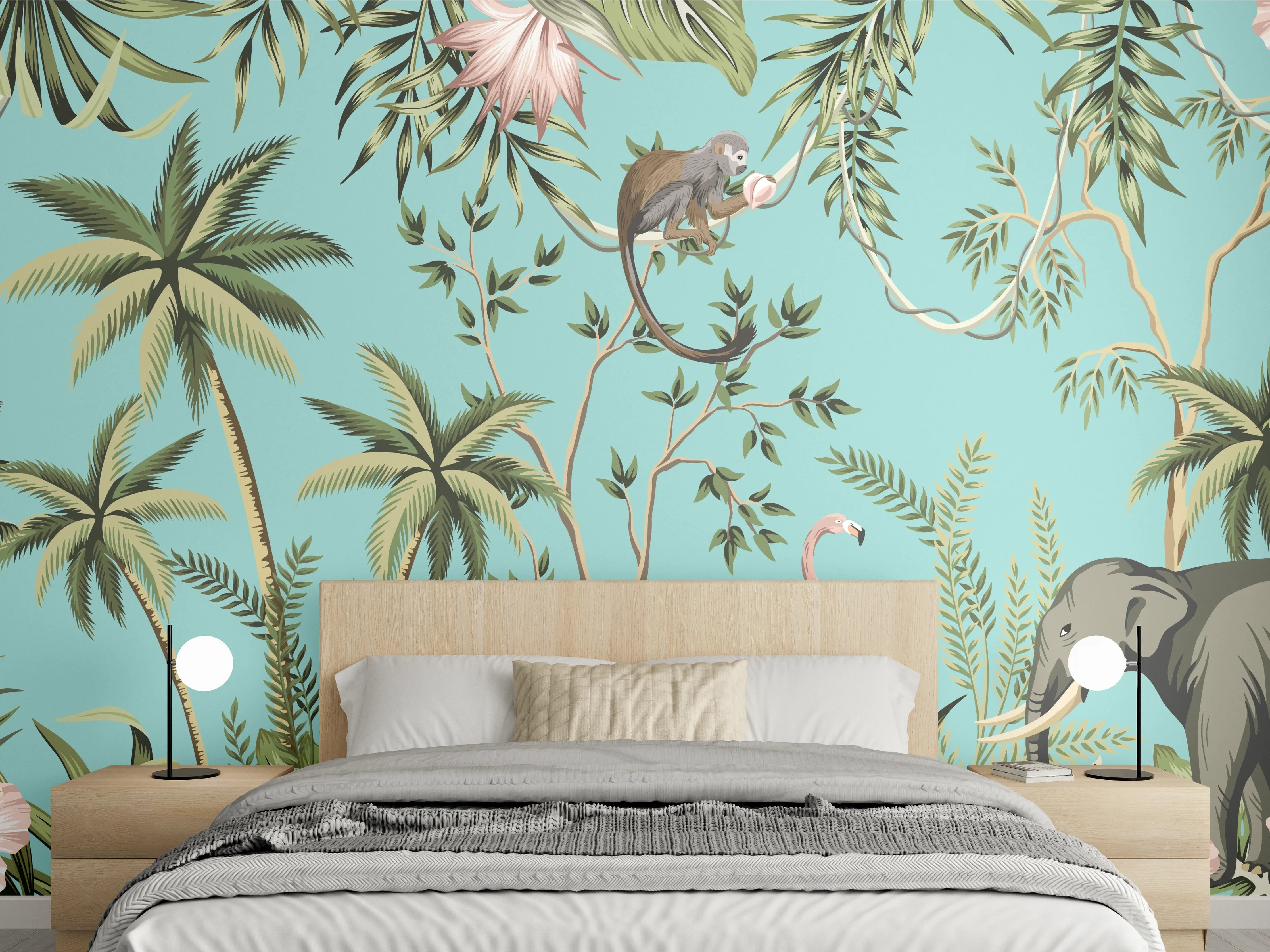 Wandverkleidung Schlafzimmer - Tropisches Flair Stoffdesign