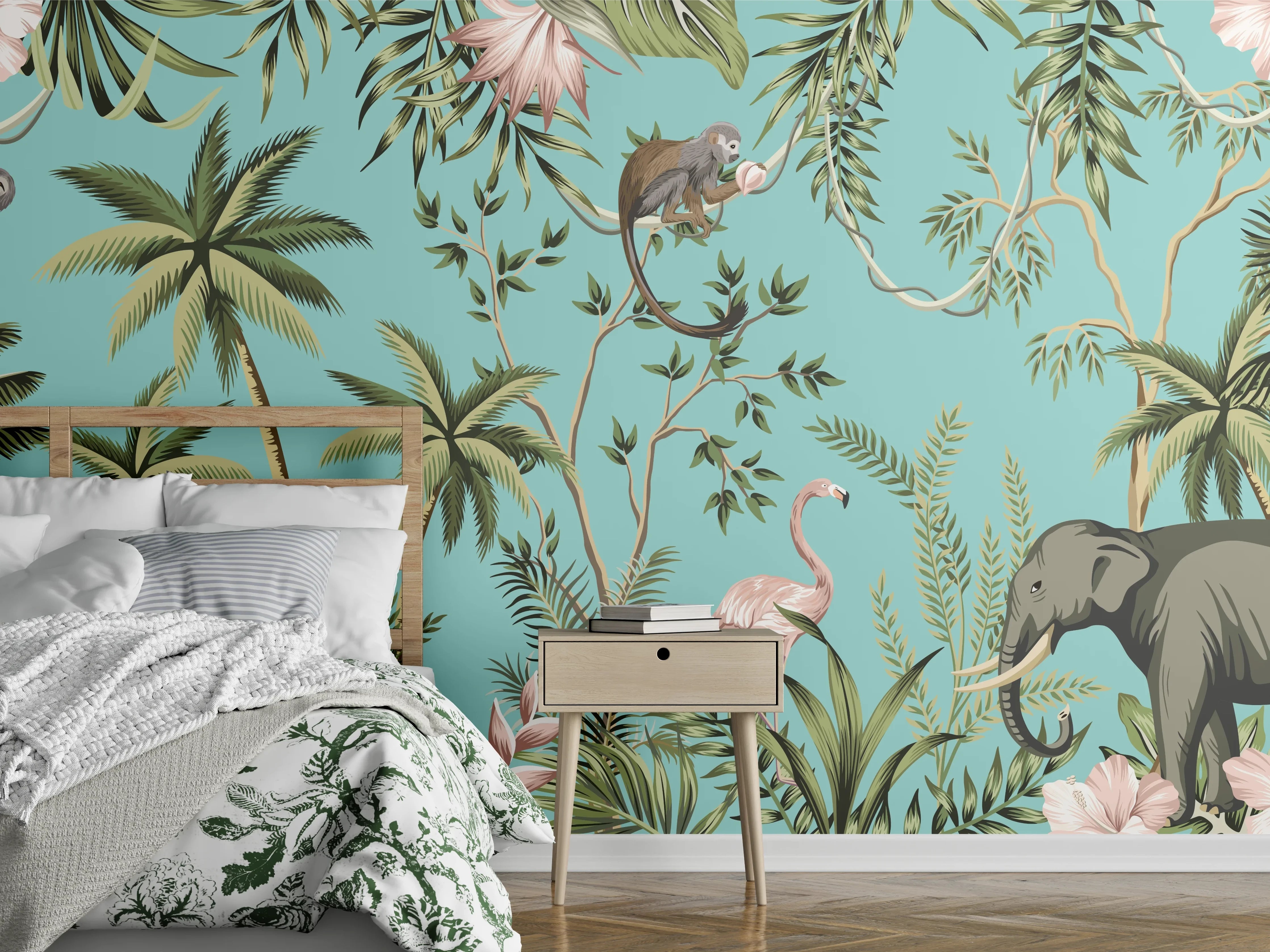 Wandverkleidung Schlafzimmer - Tropisches Flair Stoffdesign