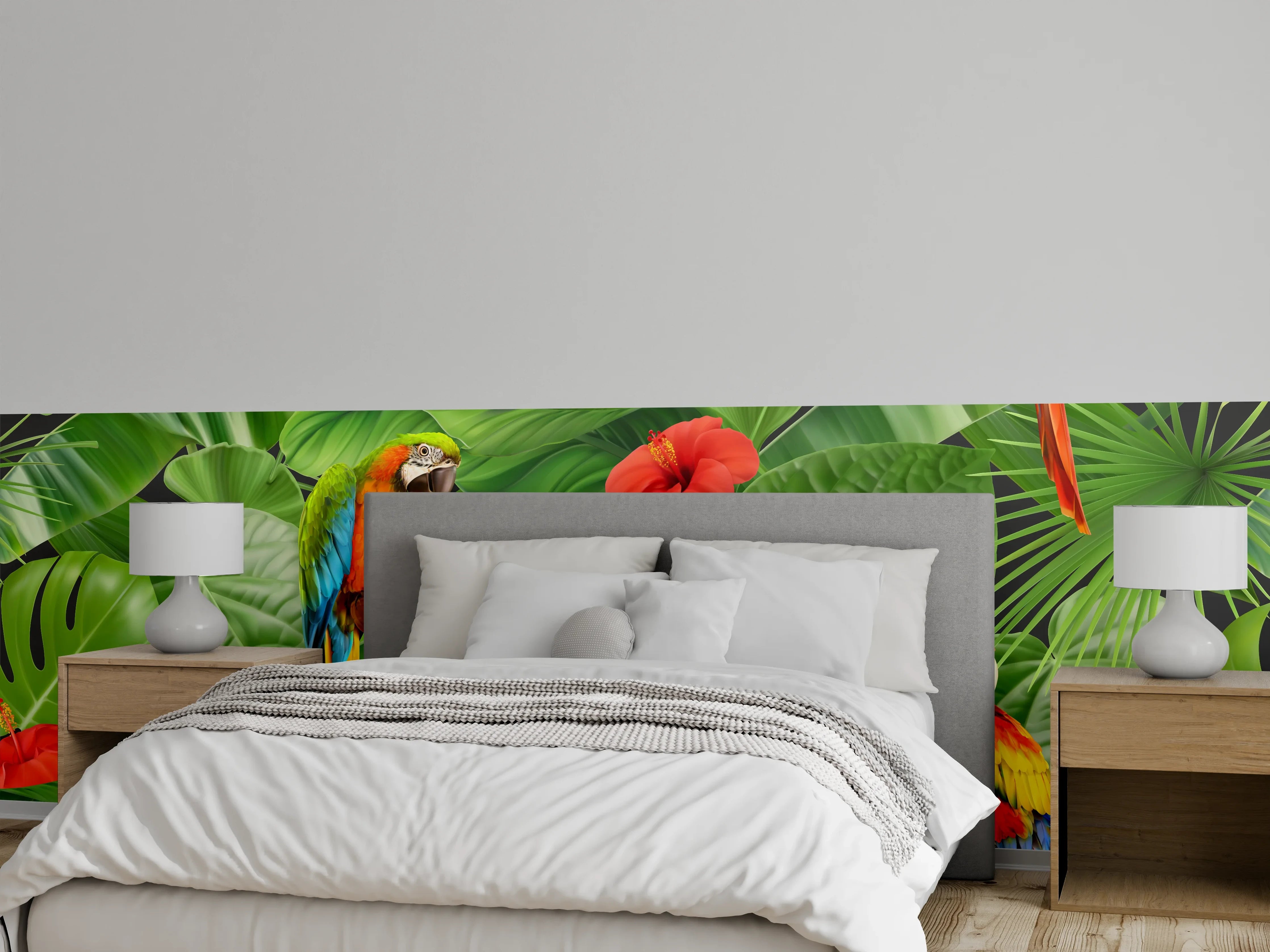 Wandverkleidung Schlafzimmer - Tropisches Papagei-Motiv