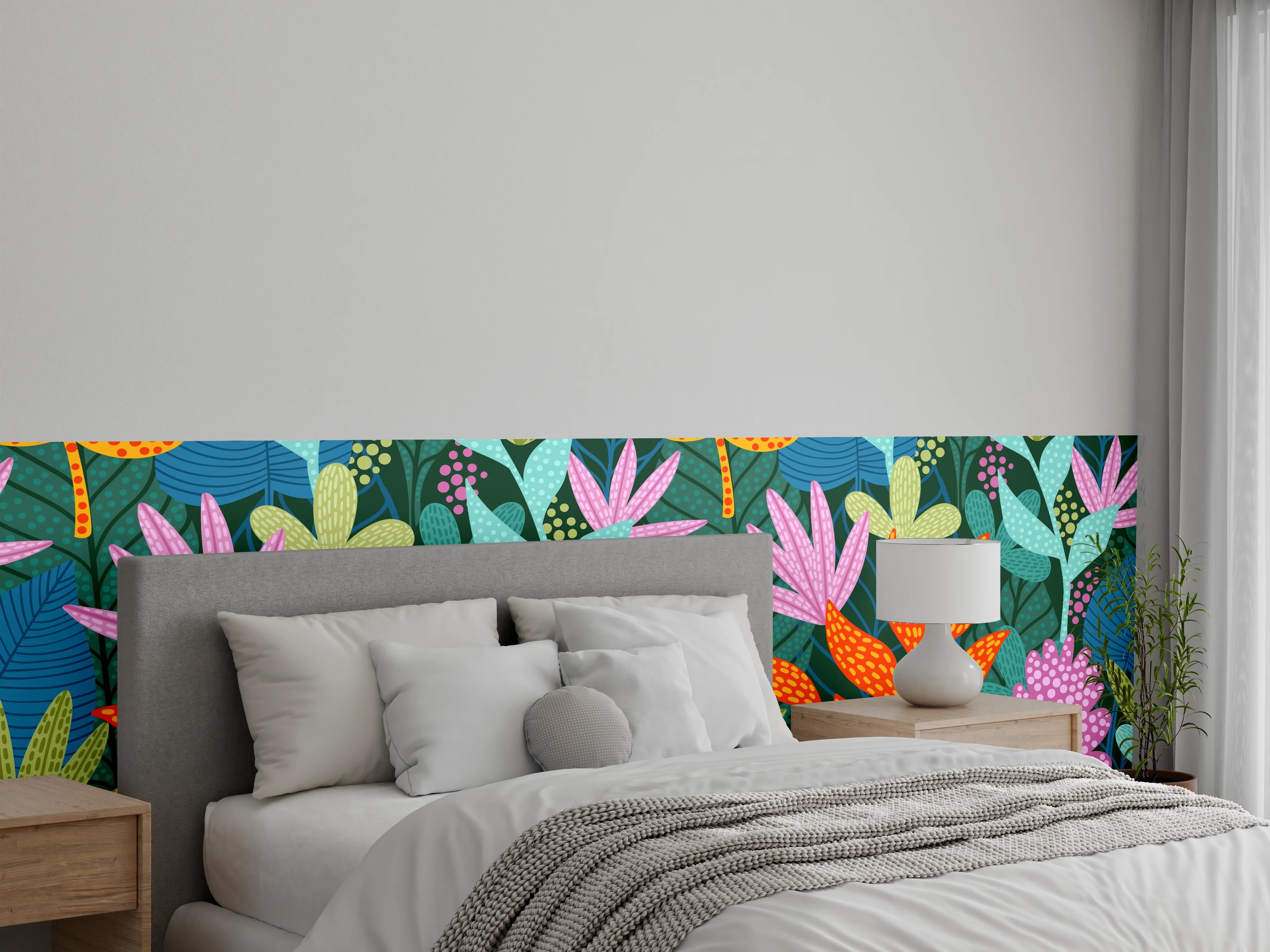 Wandverkleidung Schlafzimmer - Tropisches Pflanzenmuster