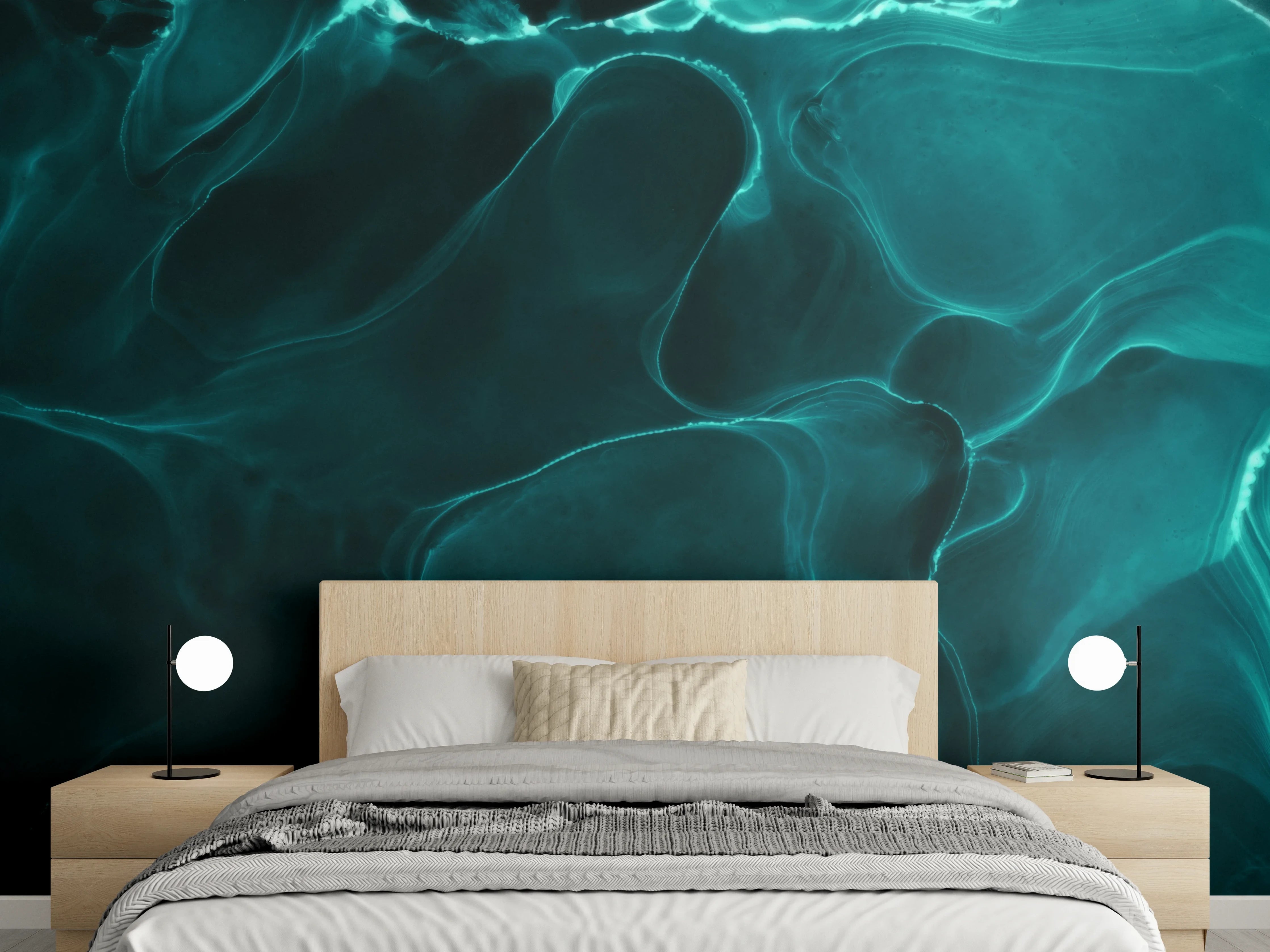 Wandverkleidung Schlafzimmer - Türkis Abstrakt Wandbild modern