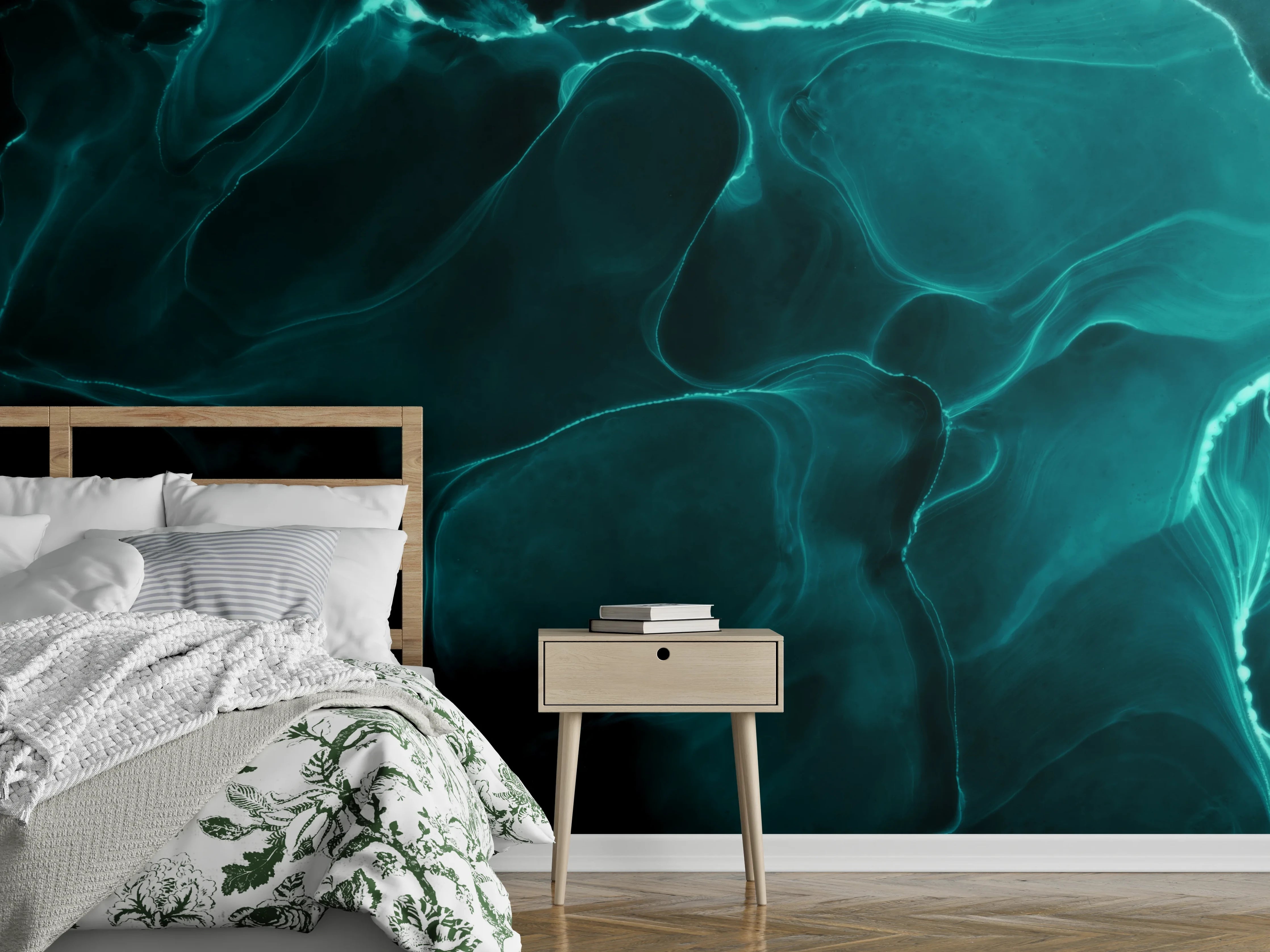Wandverkleidung Schlafzimmer - Türkis Abstrakt Wandbild modern