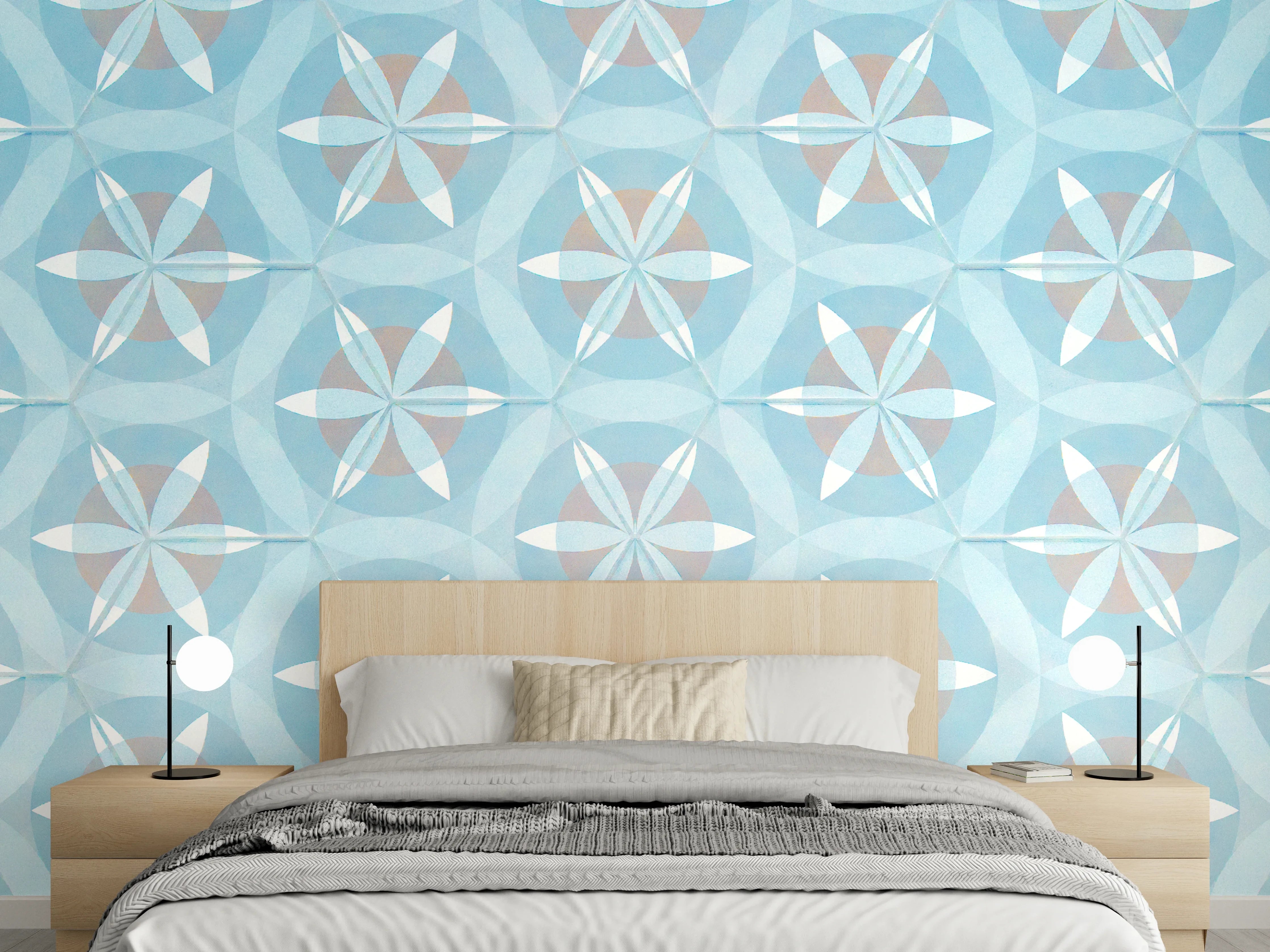Wandverkleidung Schlafzimmer - Türkis-Braun Vintage geometrisch Mosaik