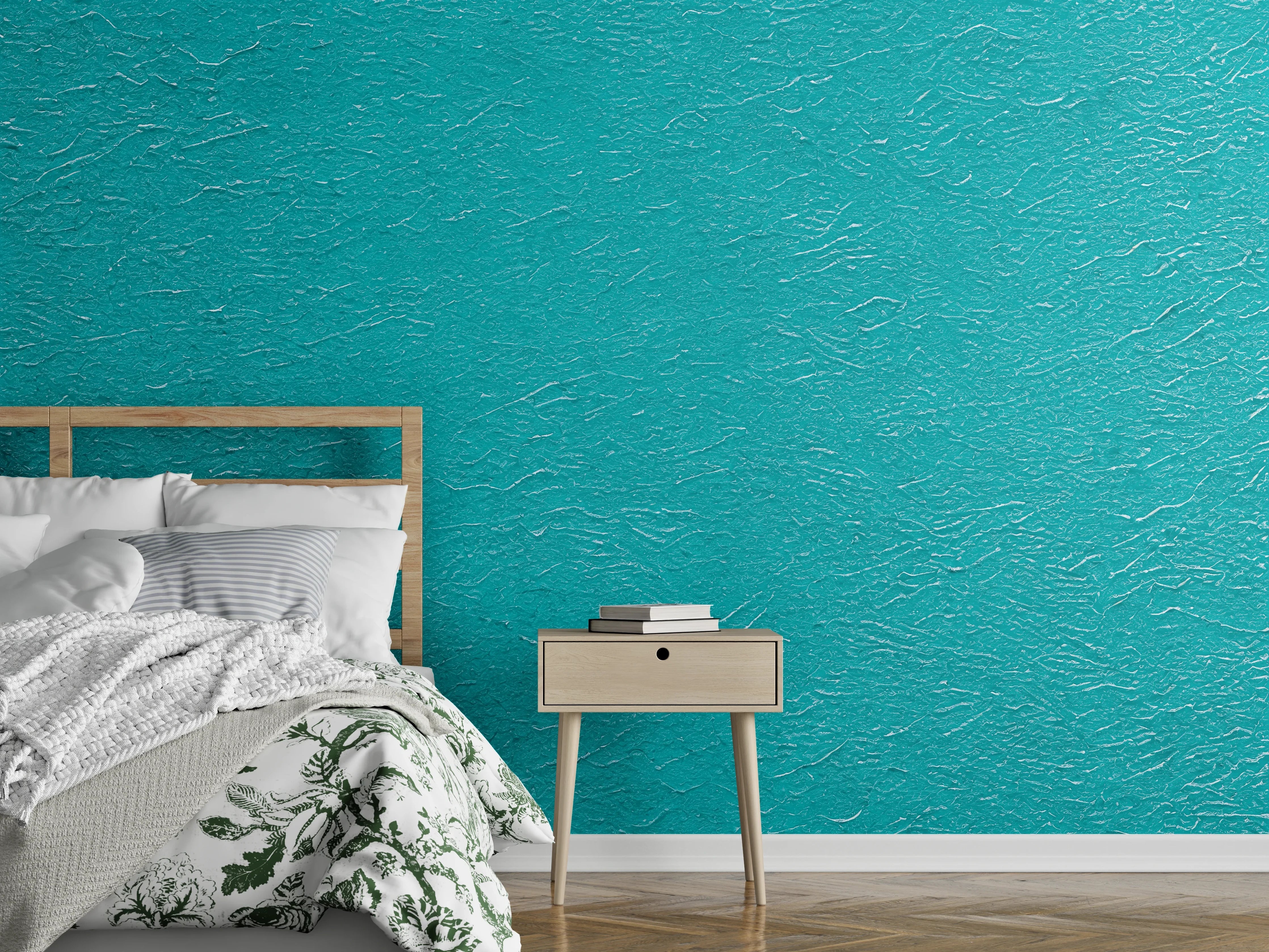 Wandverkleidung Schlafzimmer - Türkis Struktur Wandoptik moderner Look