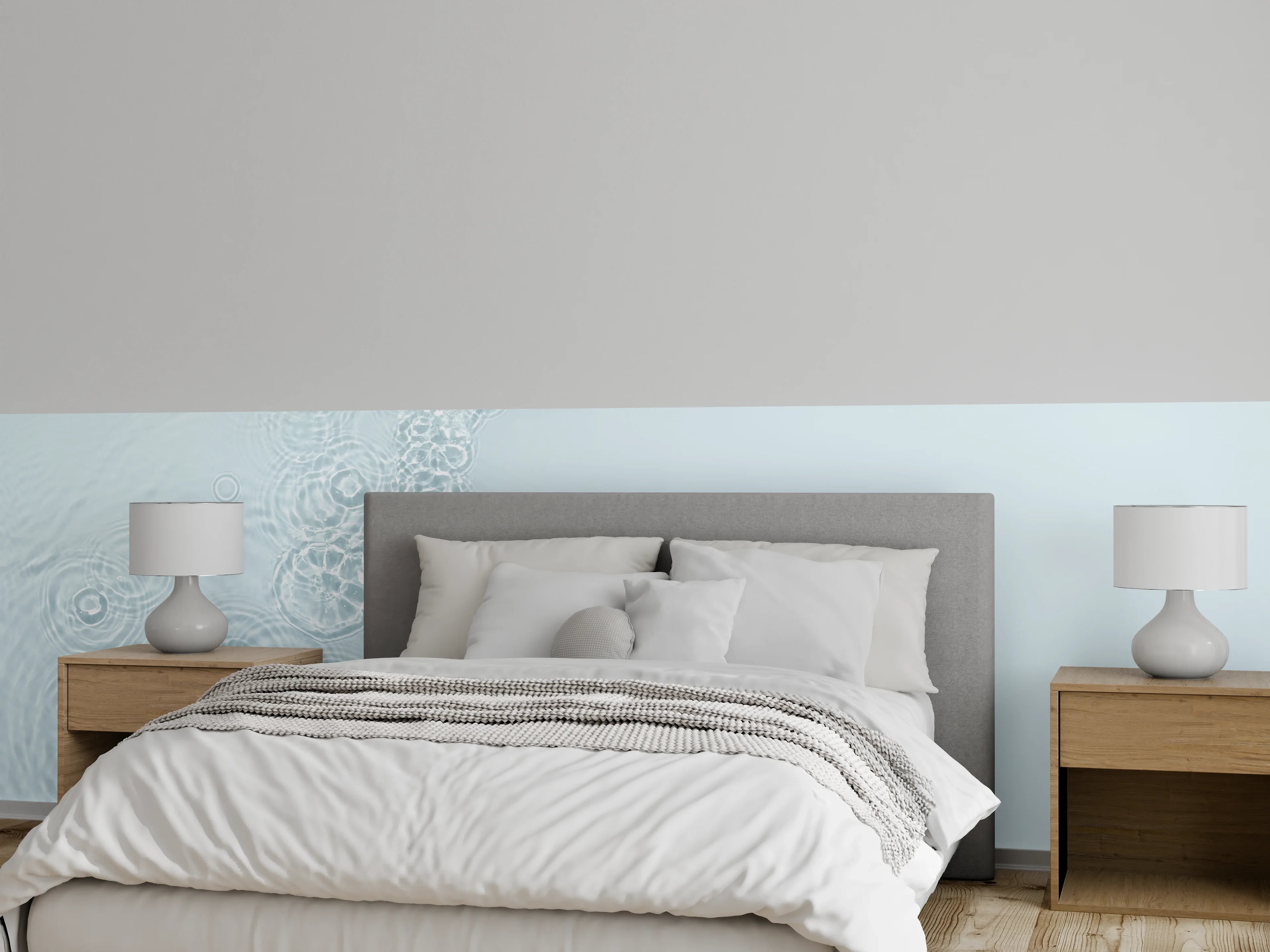 Wandverkleidung Schlafzimmer - Türkis-Weiß Wassertextur
