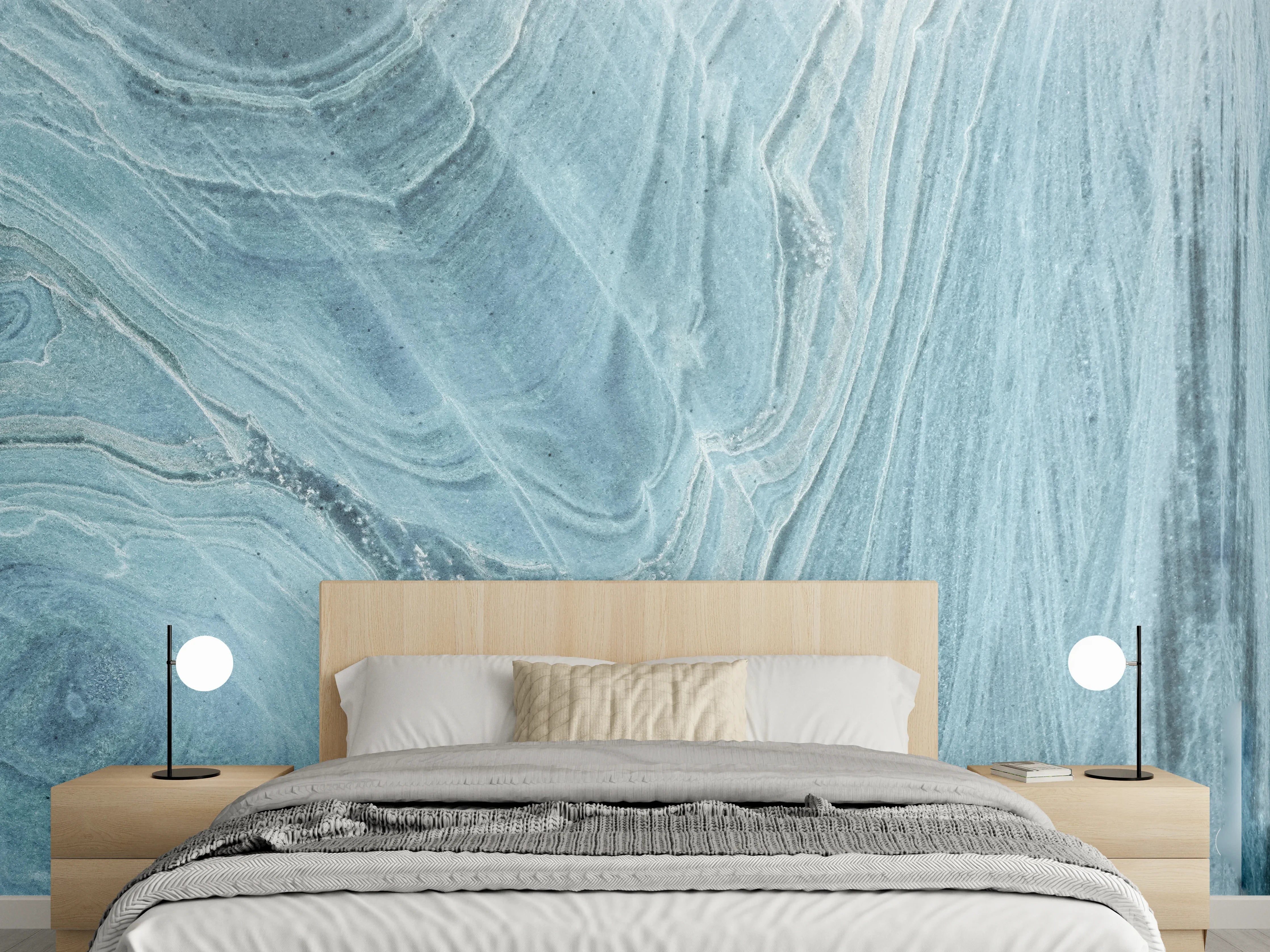 Wandverkleidung Schlafzimmer - Türkis-Weißer Marmor