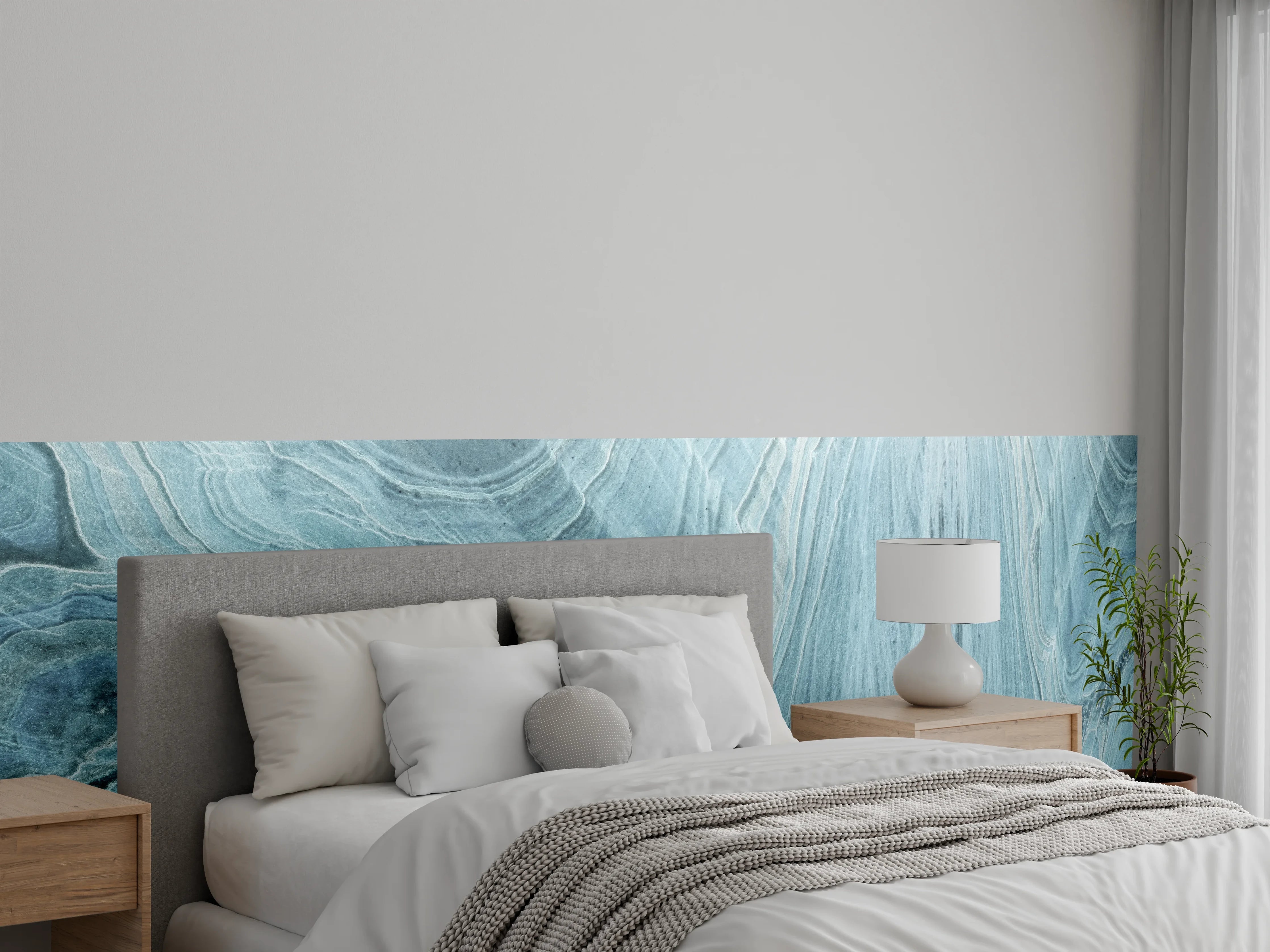 Wandverkleidung Schlafzimmer - Türkis-Weißer Marmor