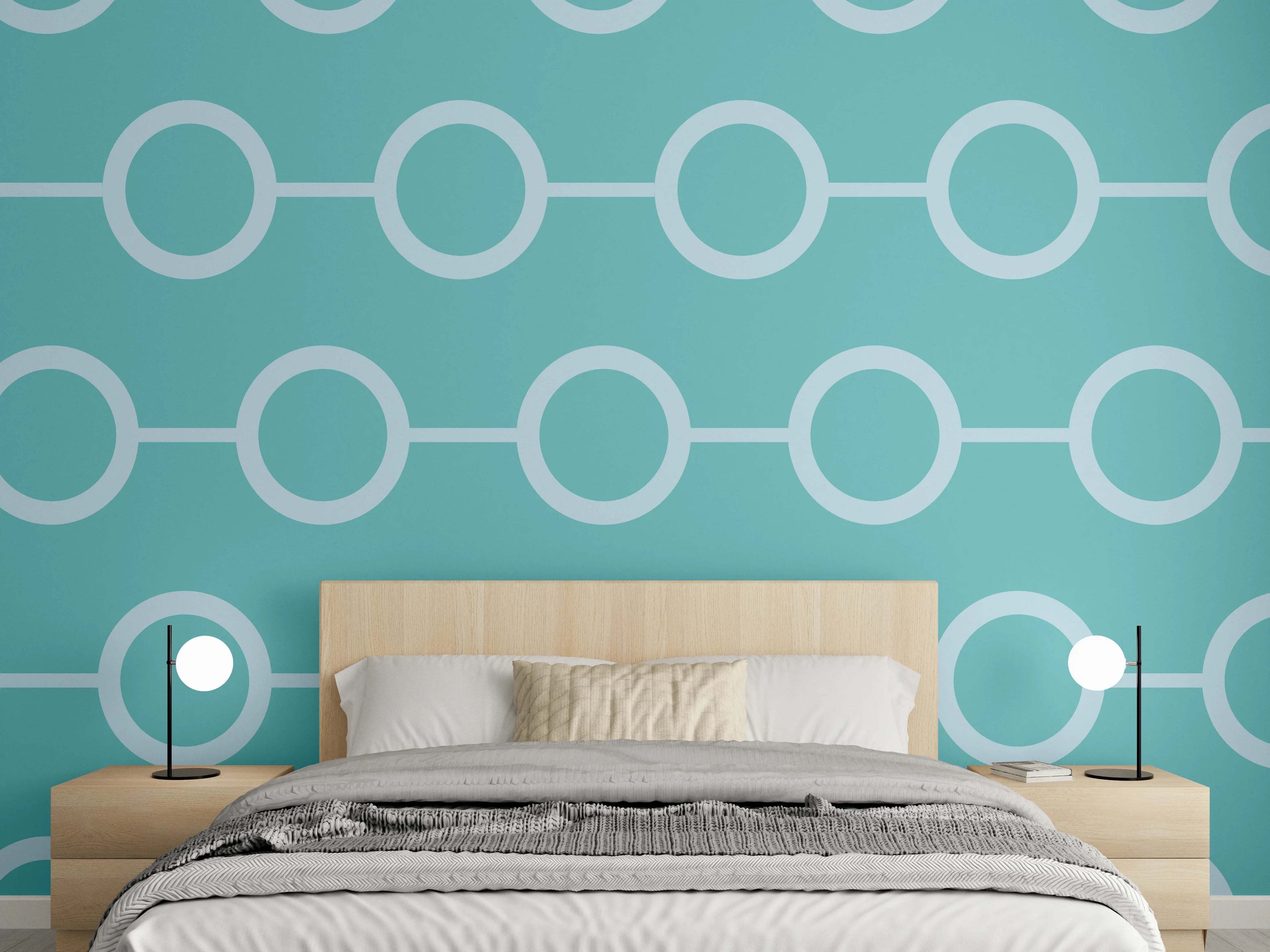 Wandverkleidung Schlafzimmer - Türkis-Weißes Kettenglieder Muster