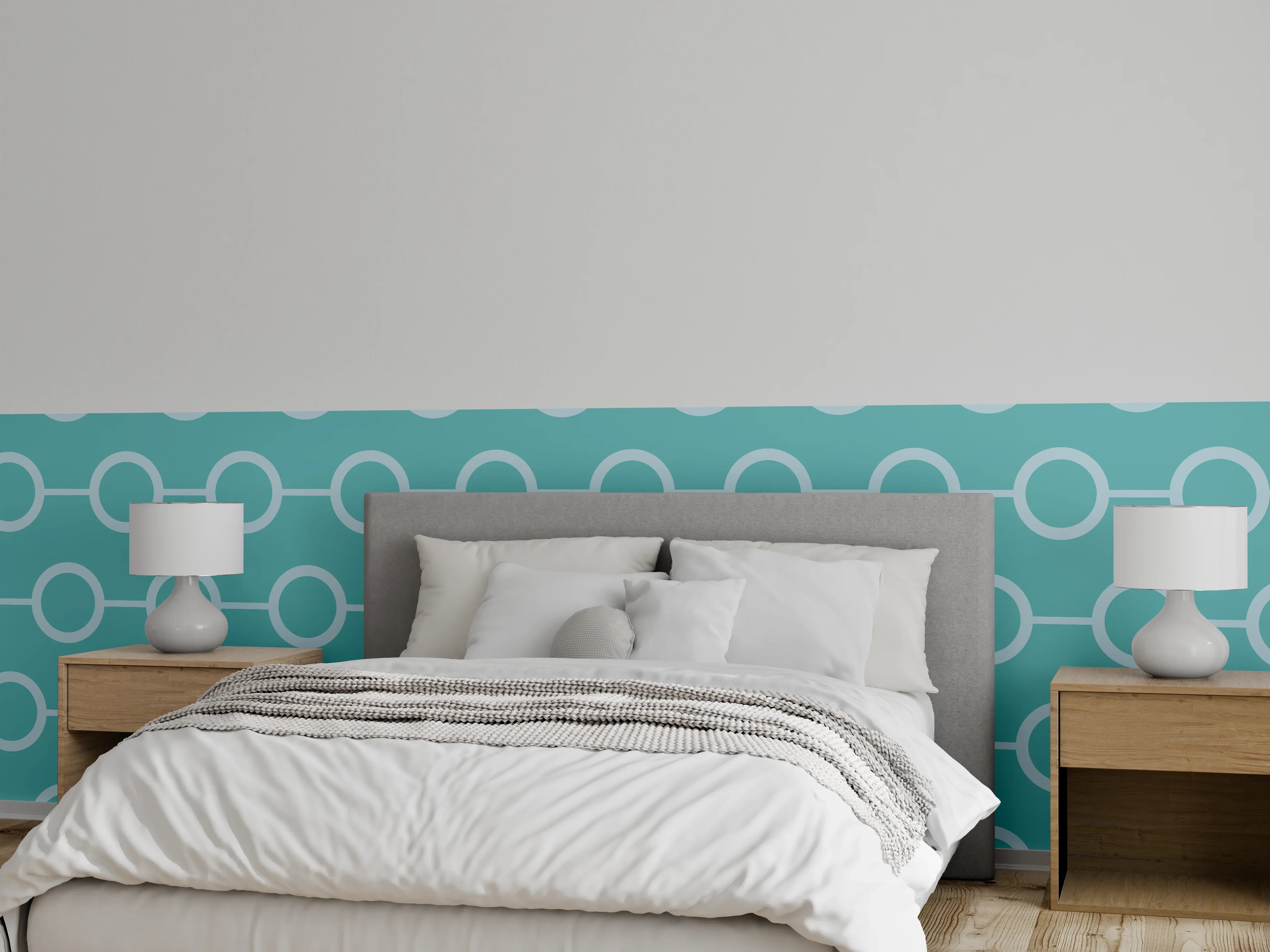 Wandverkleidung Schlafzimmer - Türkis-Weißes Kettenglieder Muster