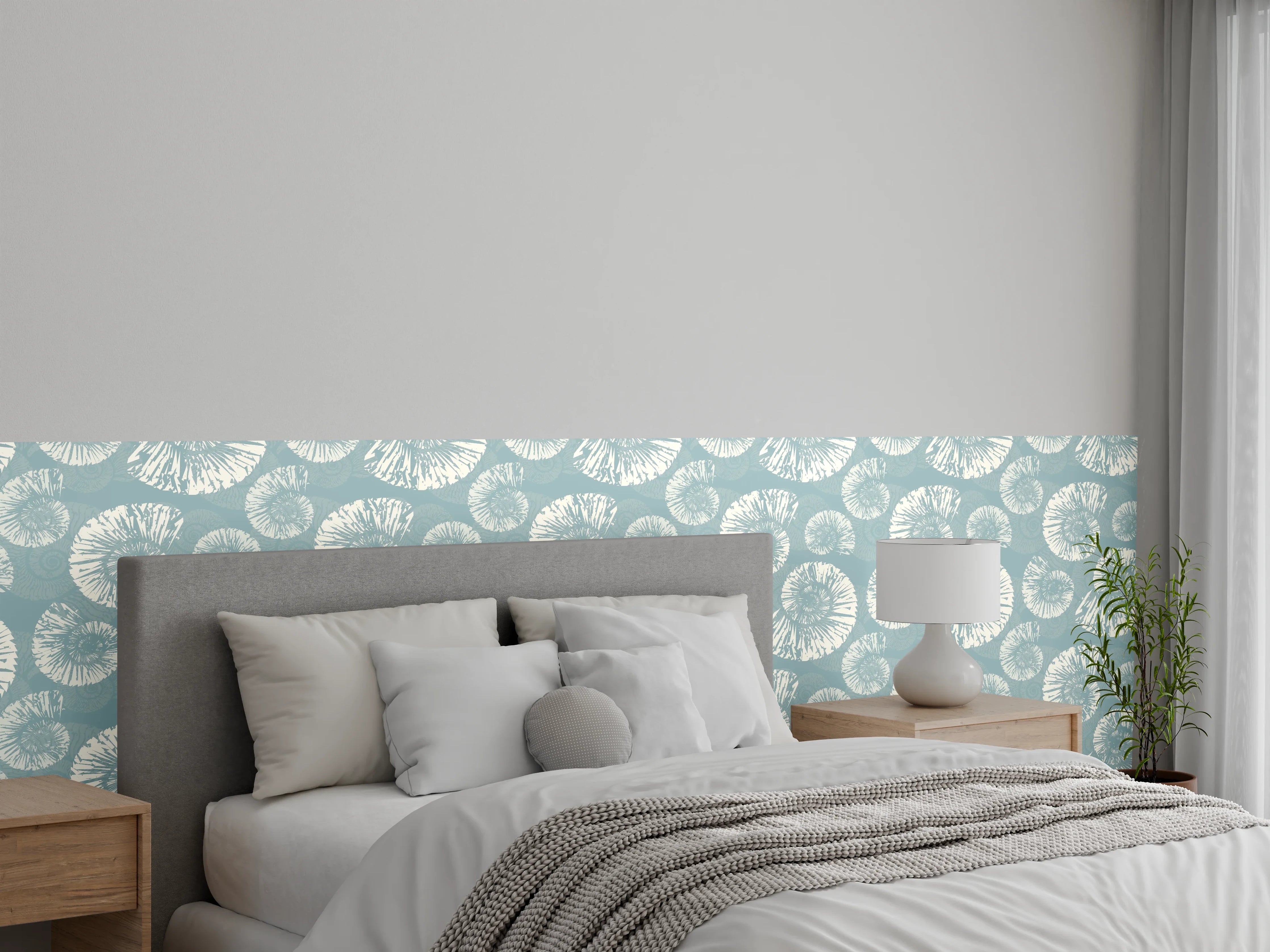 Wandverkleidung Schlafzimmer - Türkis-Weißes Muschelmuster