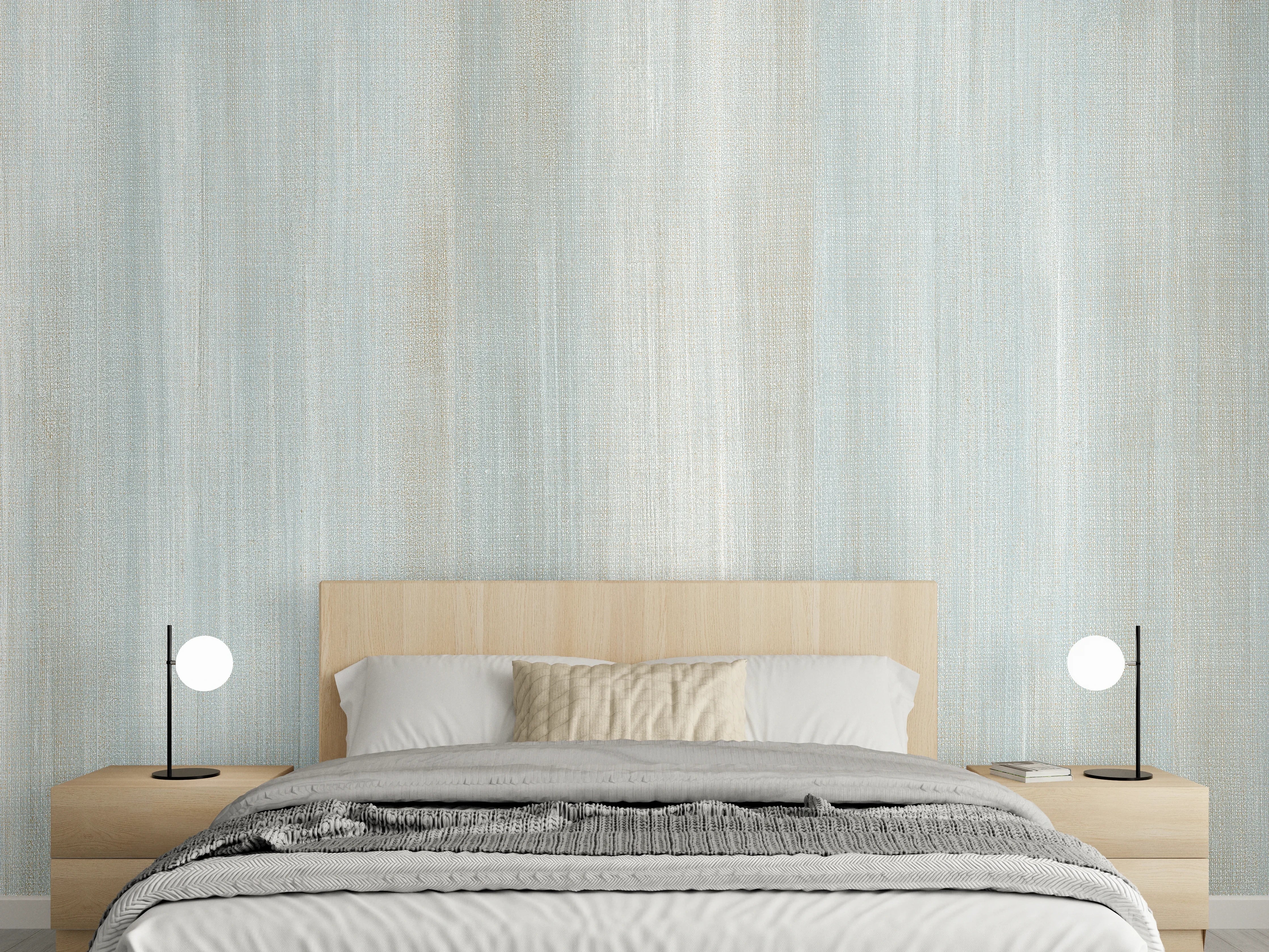 Wandverkleidung Schlafzimmer - Türkis gräulicher Struktur-Tapete