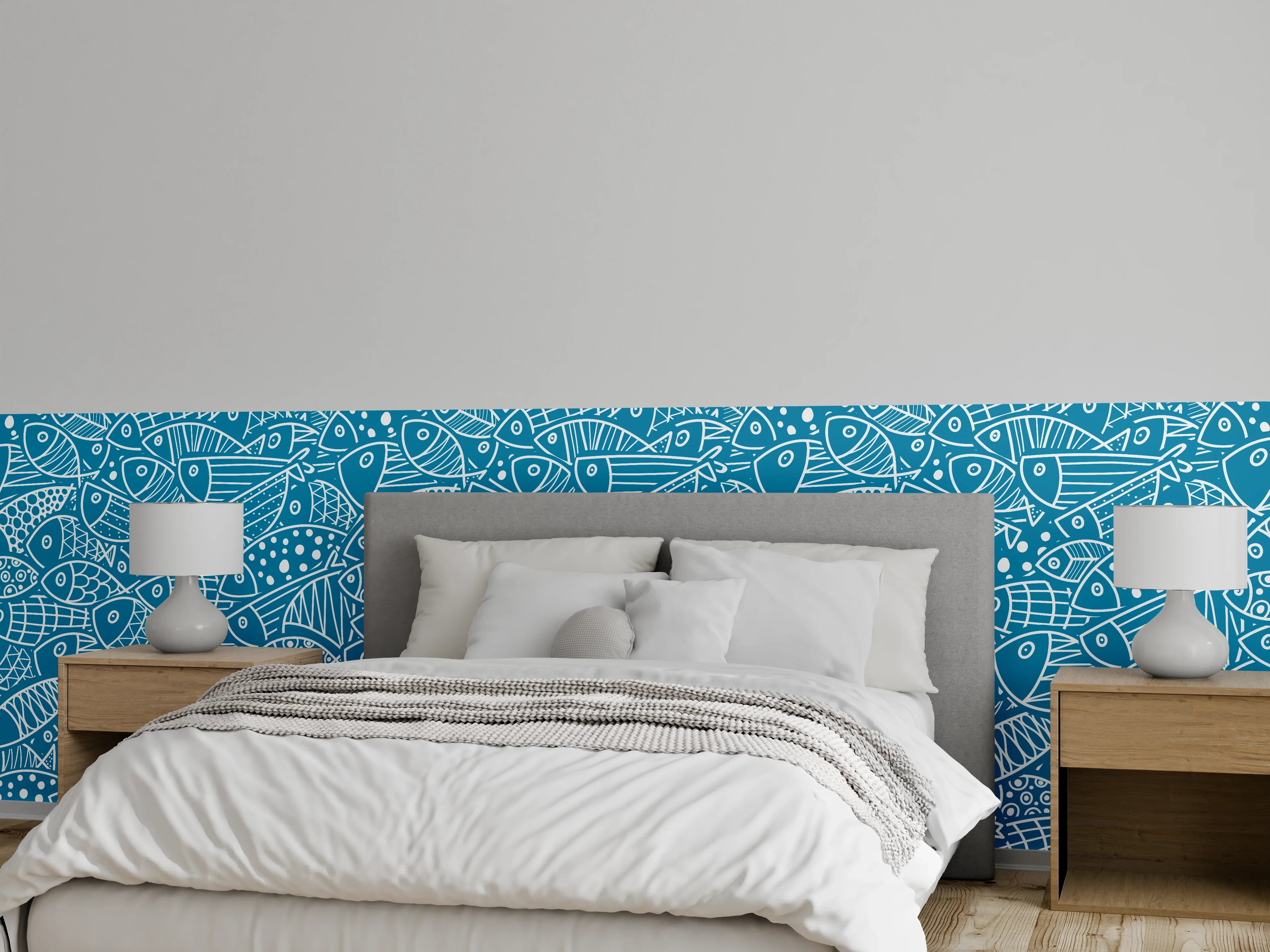 Wandverkleidung Schlafzimmer - Türkis‑Weißes Fischmuster