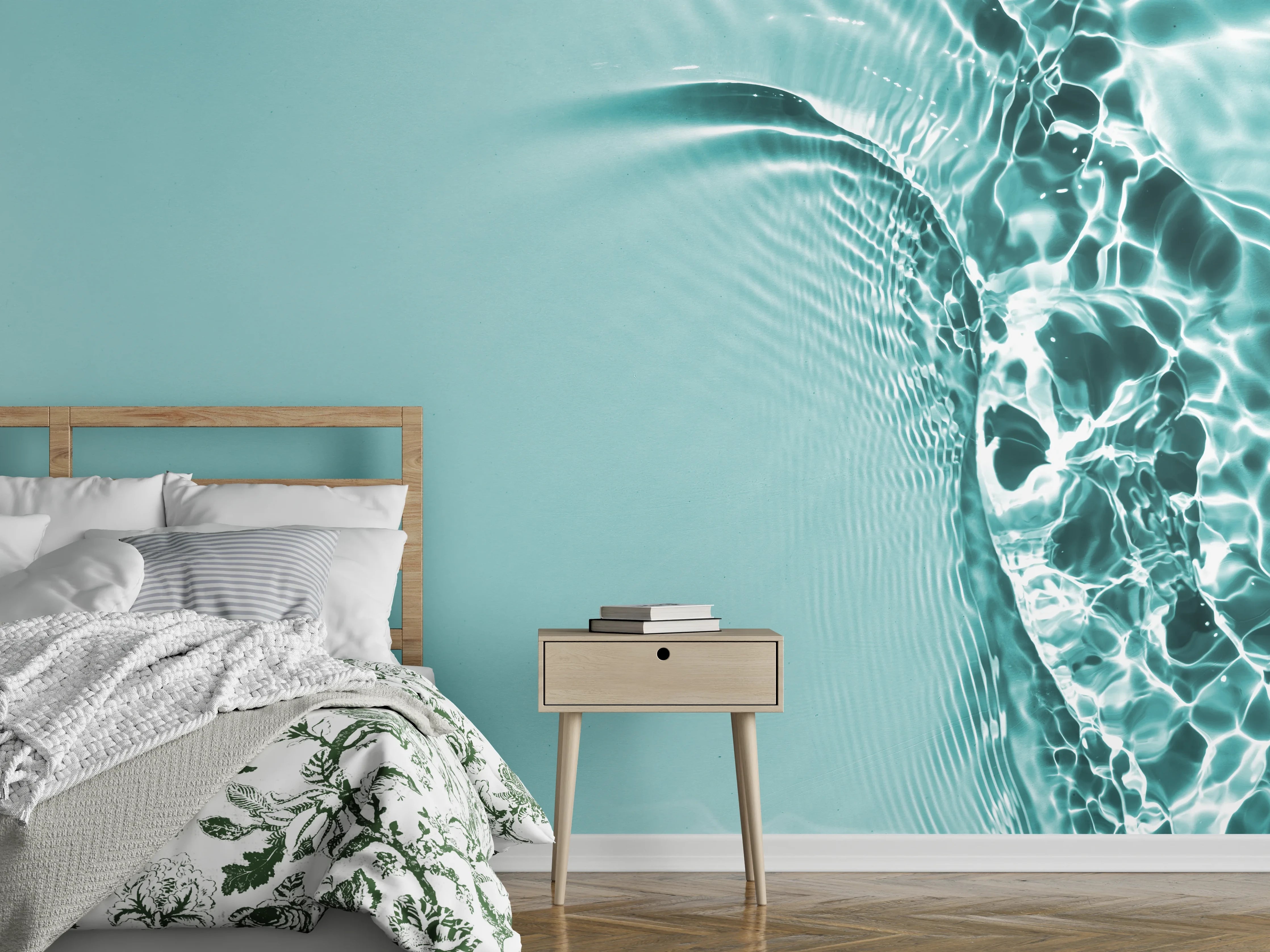 Wandverkleidung Schlafzimmer - Türkisblaues Wasser mit Lichtreflexen