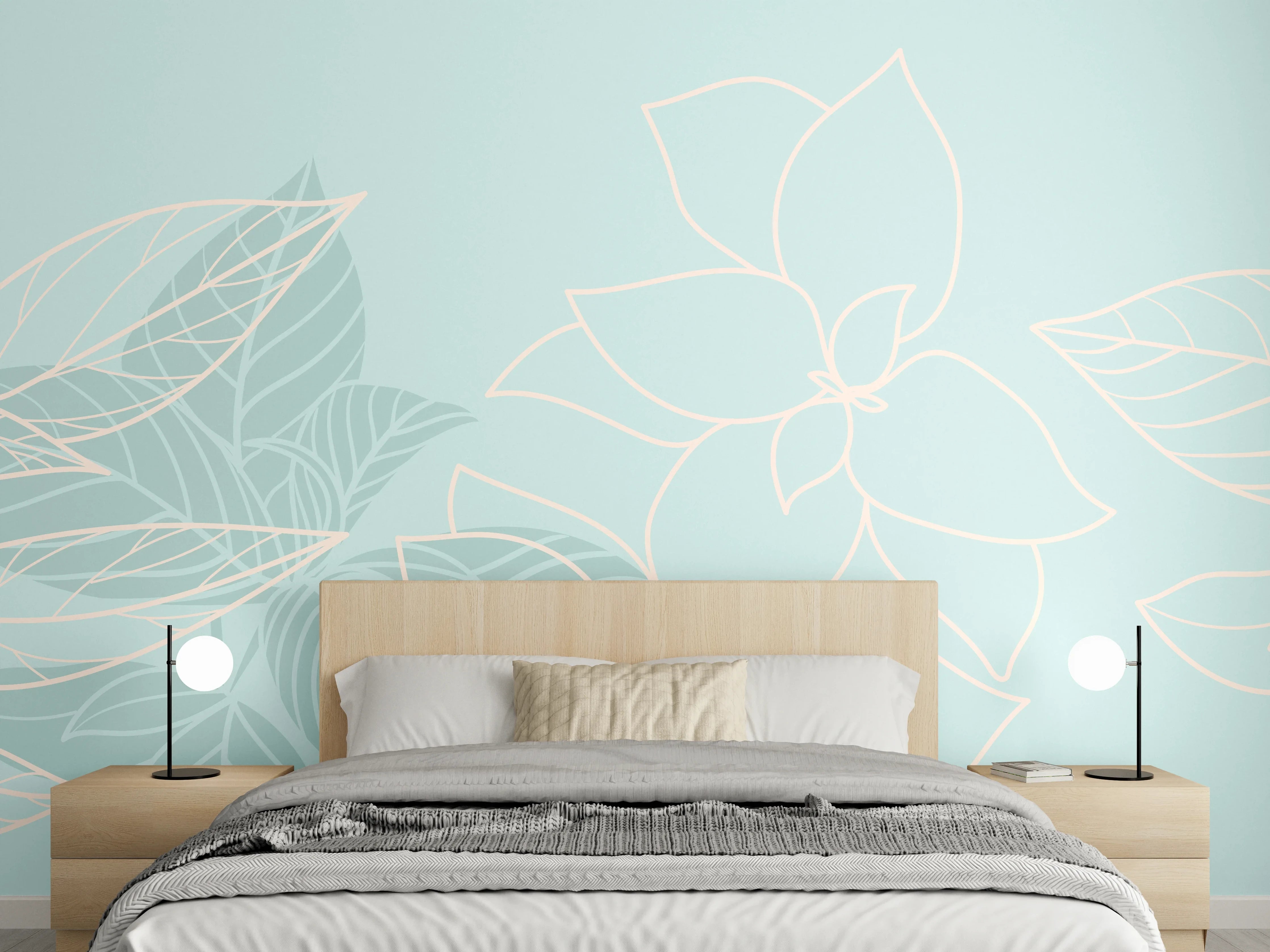 Wandverkleidung Schlafzimmer - Türkise Pflanzen