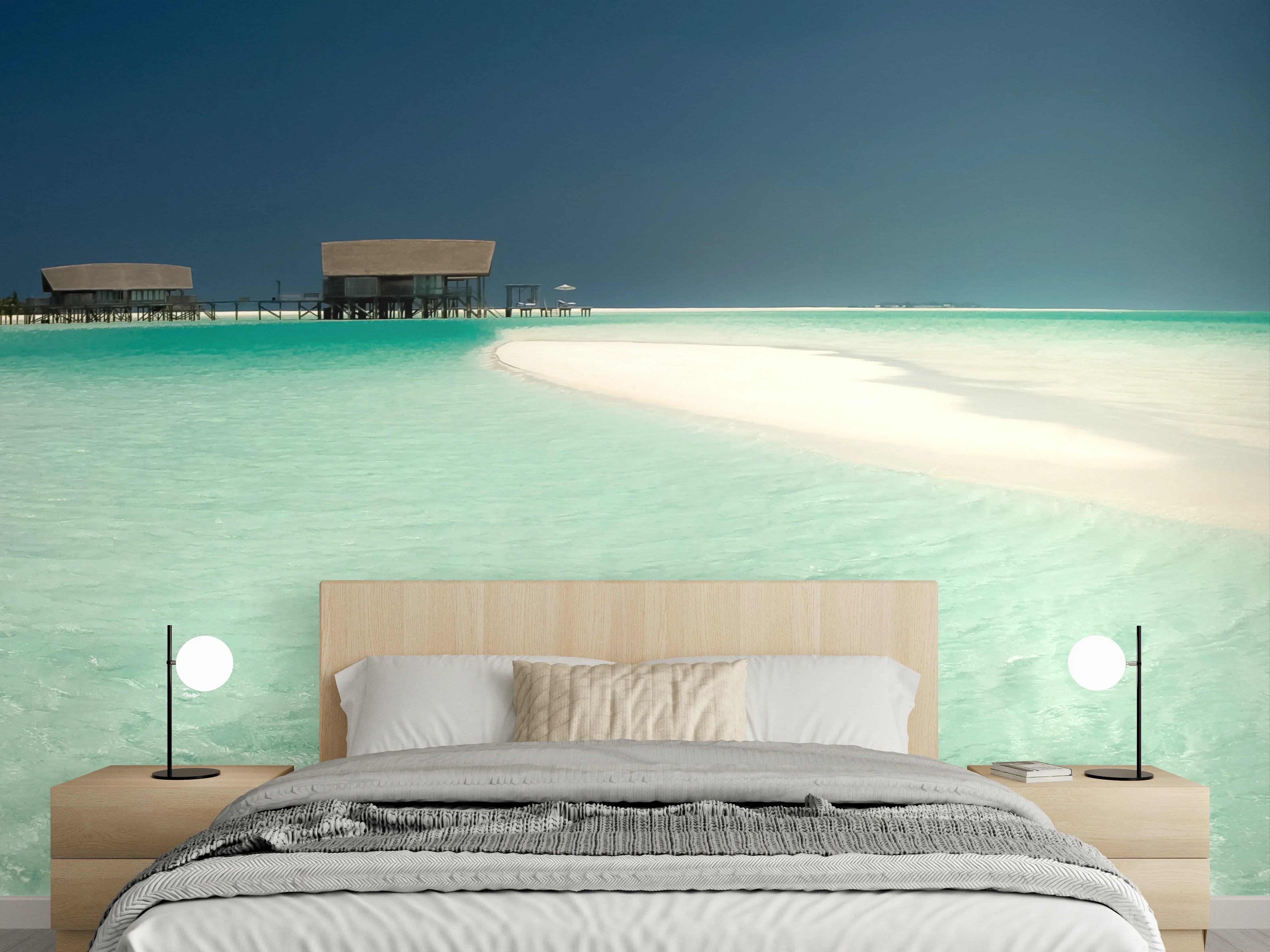 Wandverkleidung Schlafzimmer - Türkises Paradies mit weißen Sandbänken