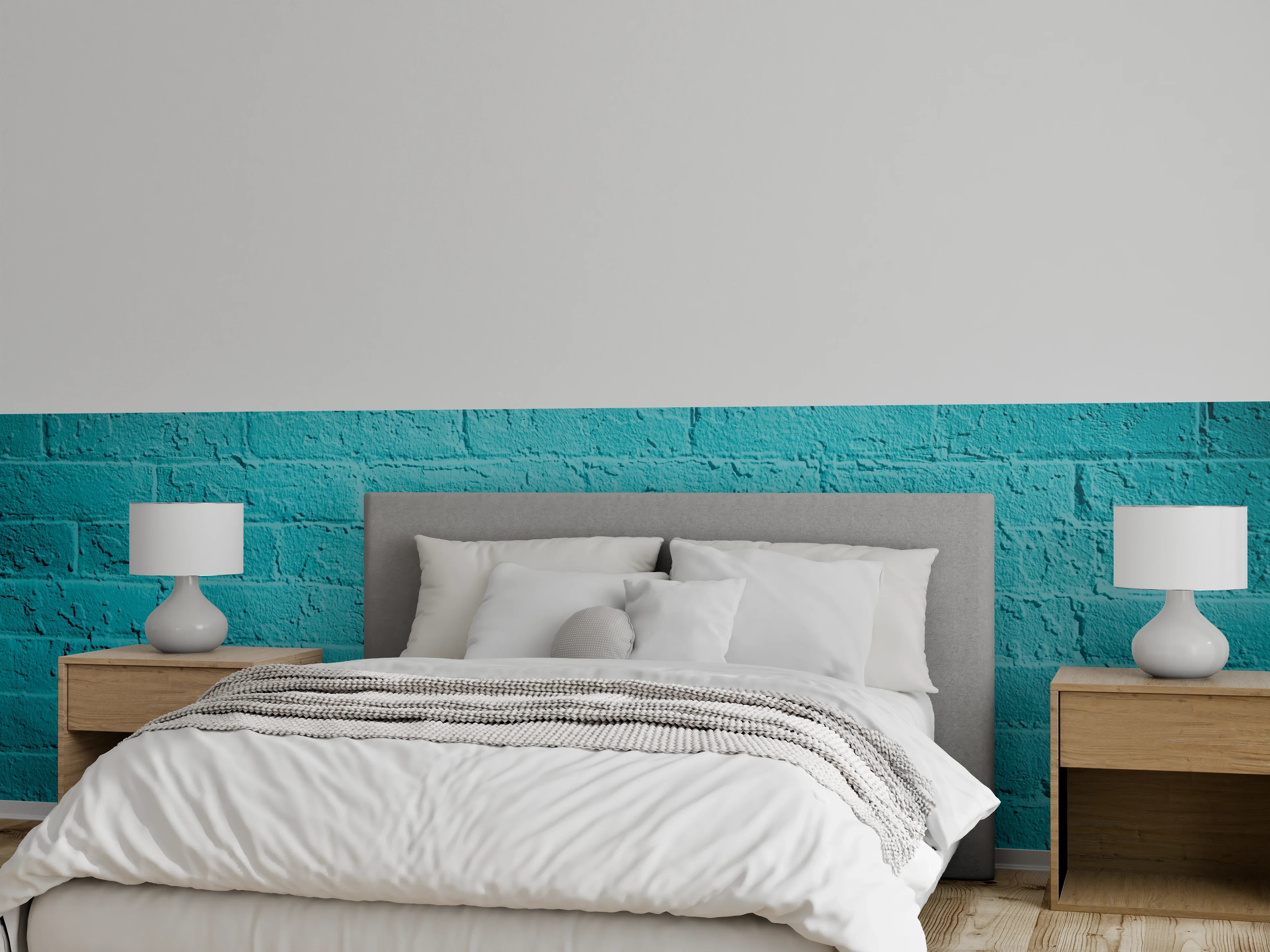Wandverkleidung Schlafzimmer - Türkisfarbene Backsteinwand modern