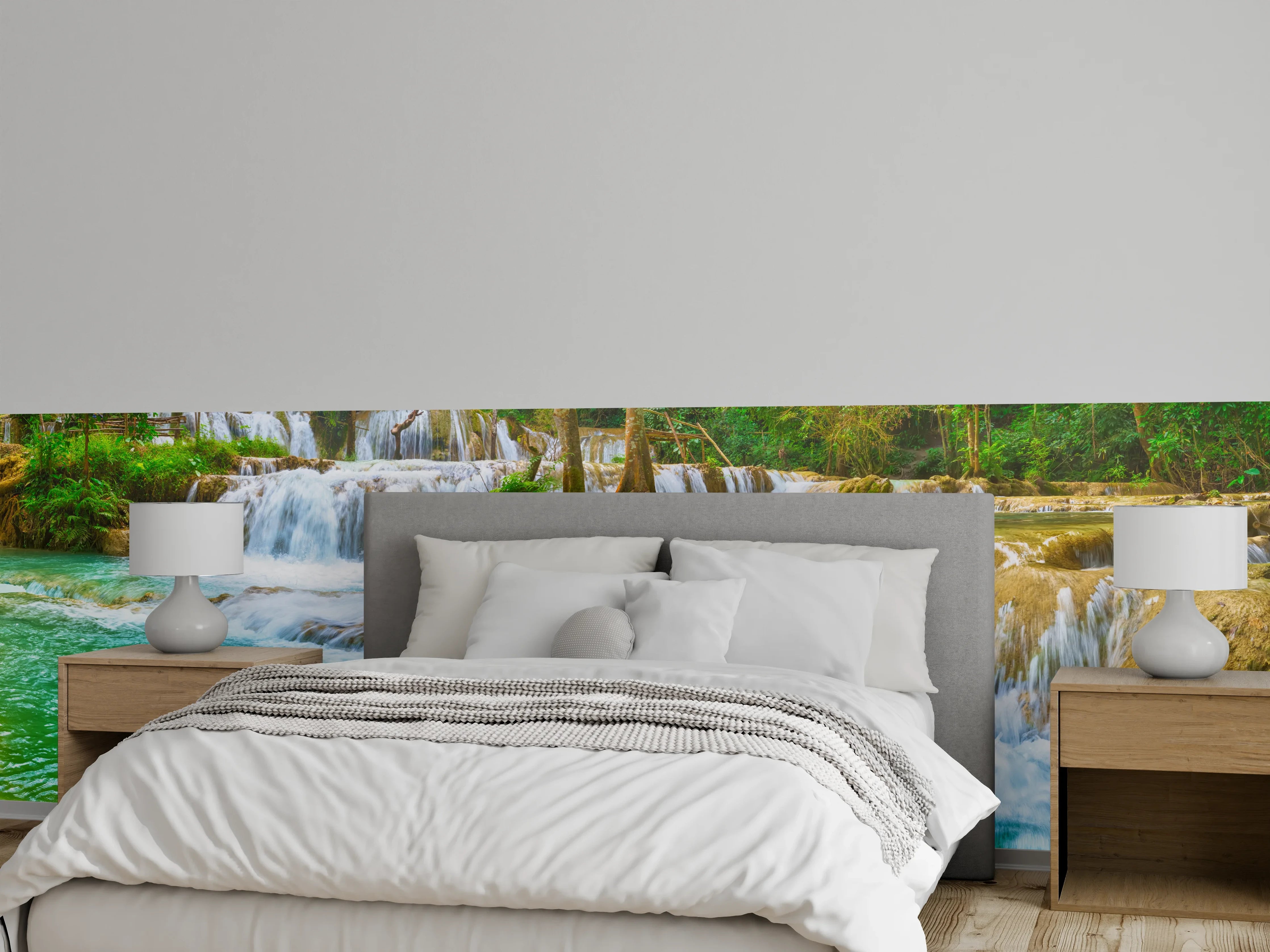 Wandverkleidung Schlafzimmer - Türkisgrüner Stufen-Wasserfall