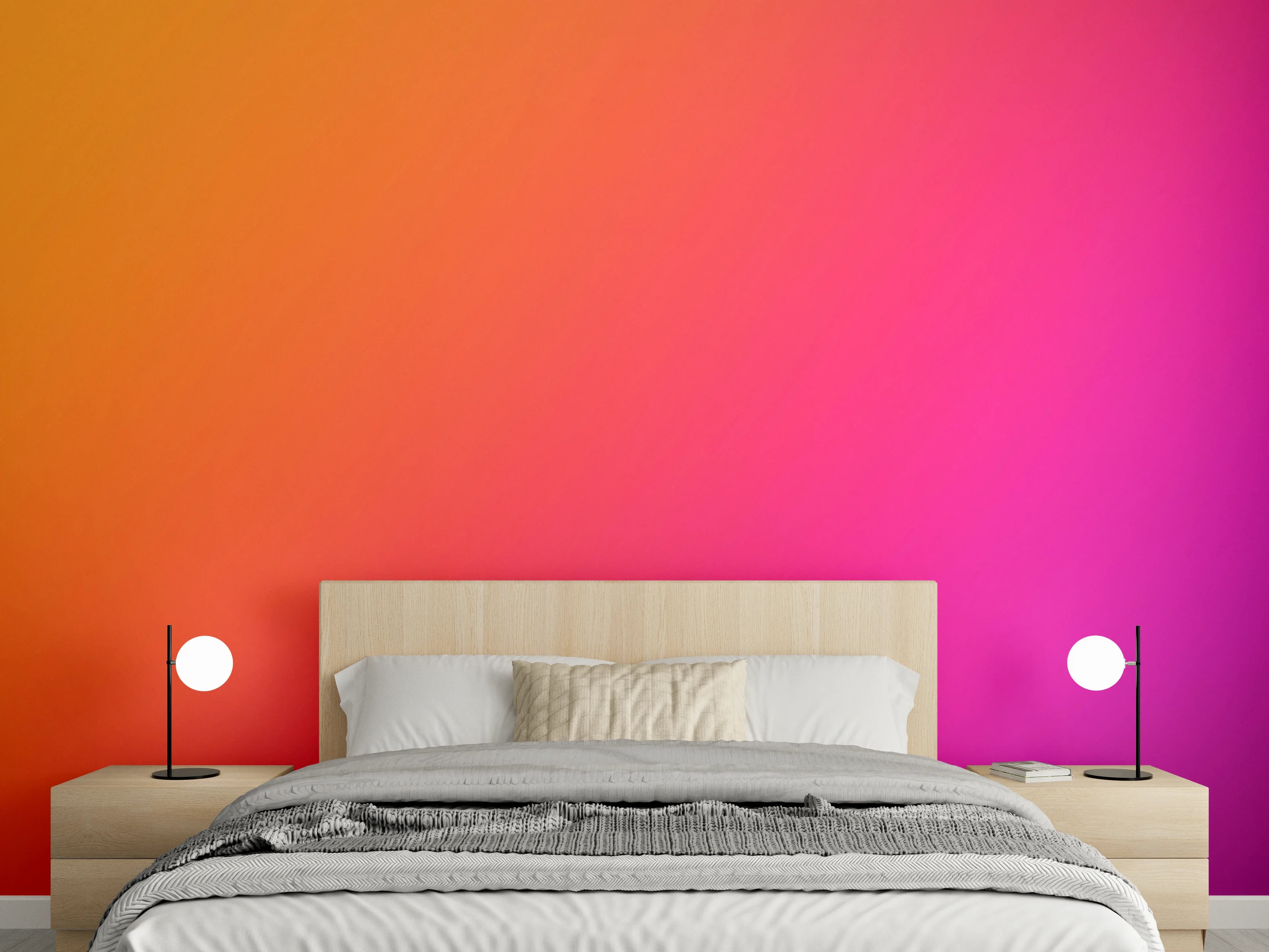 Wandverkleidung Schlafzimmer - Übergang von orange zu lila