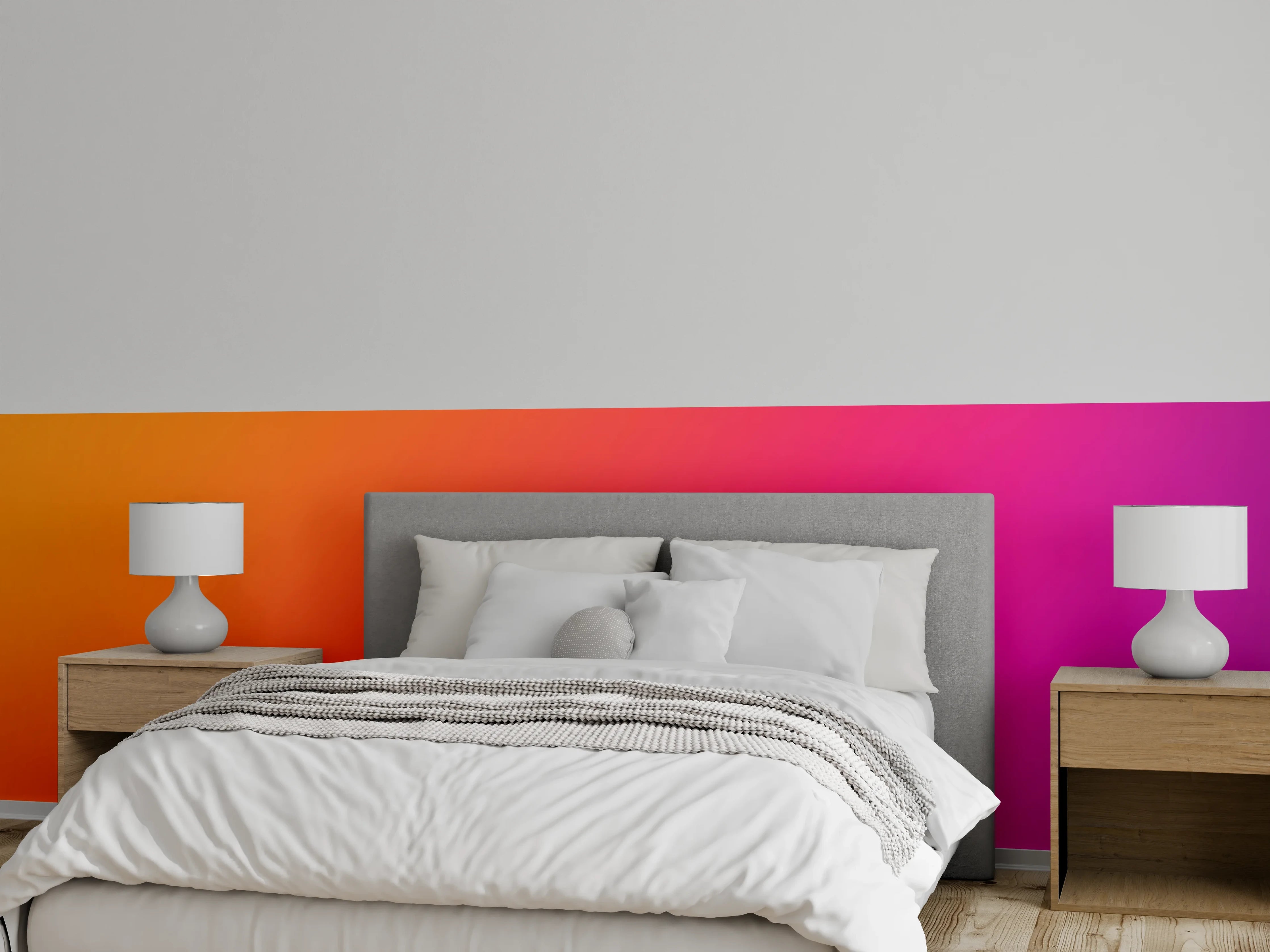Wandverkleidung Schlafzimmer - Übergang von orange zu lila