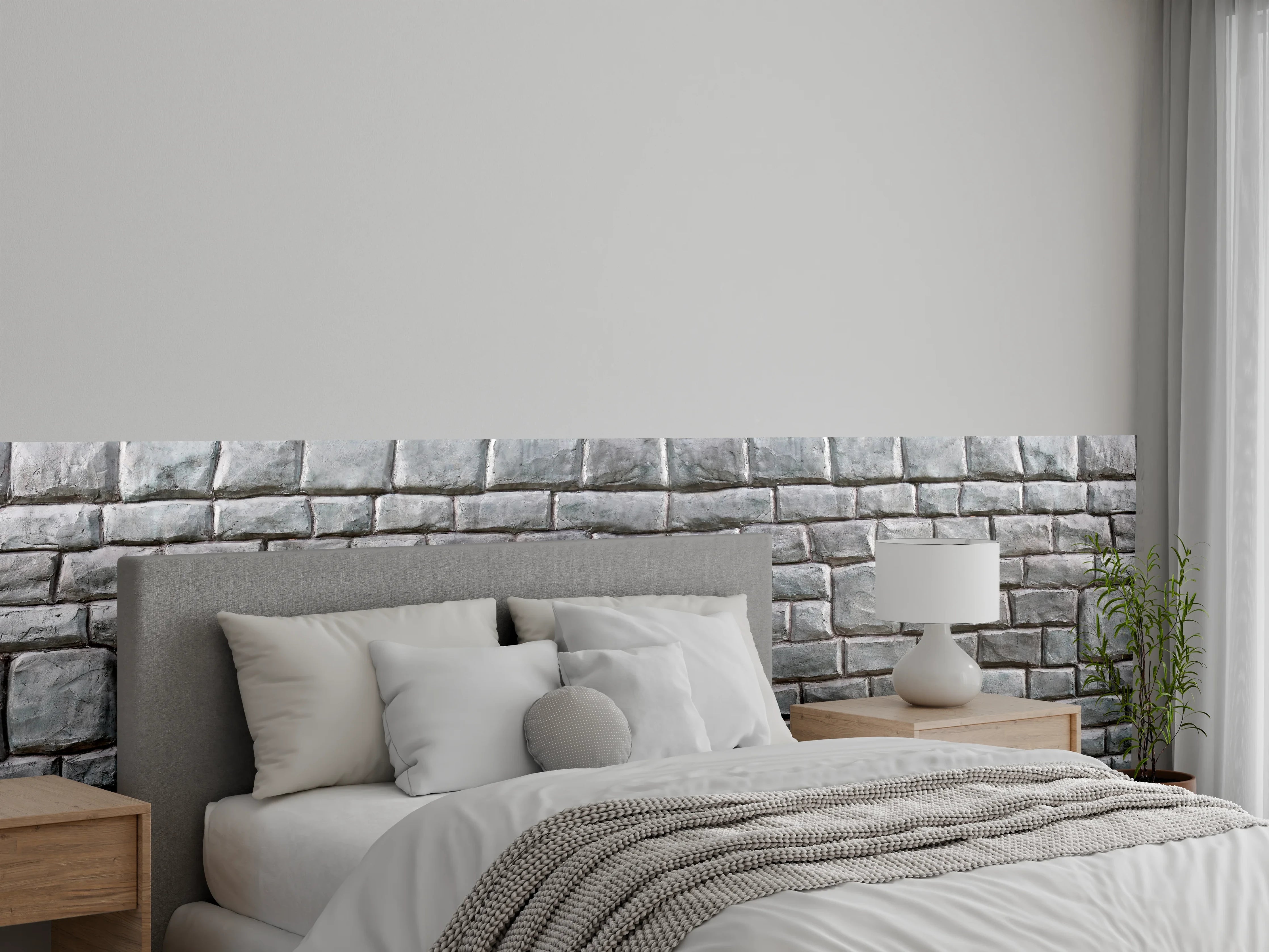 Wandverkleidung Schlafzimmer - Ungleichmäßig große Zementblöcke