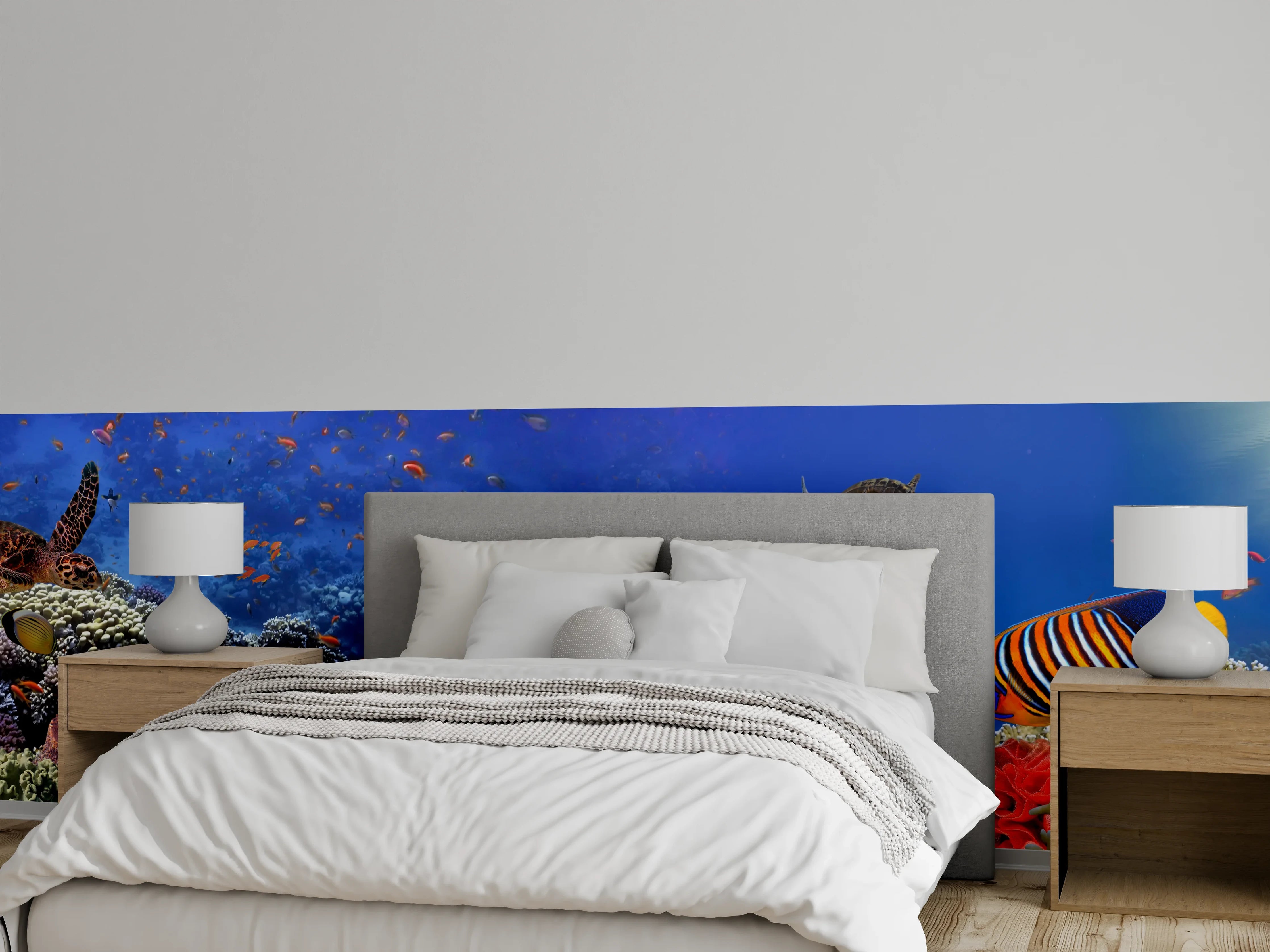 Wandverkleidung Schlafzimmer - Unterwasser-Panorama mit Schildkröte