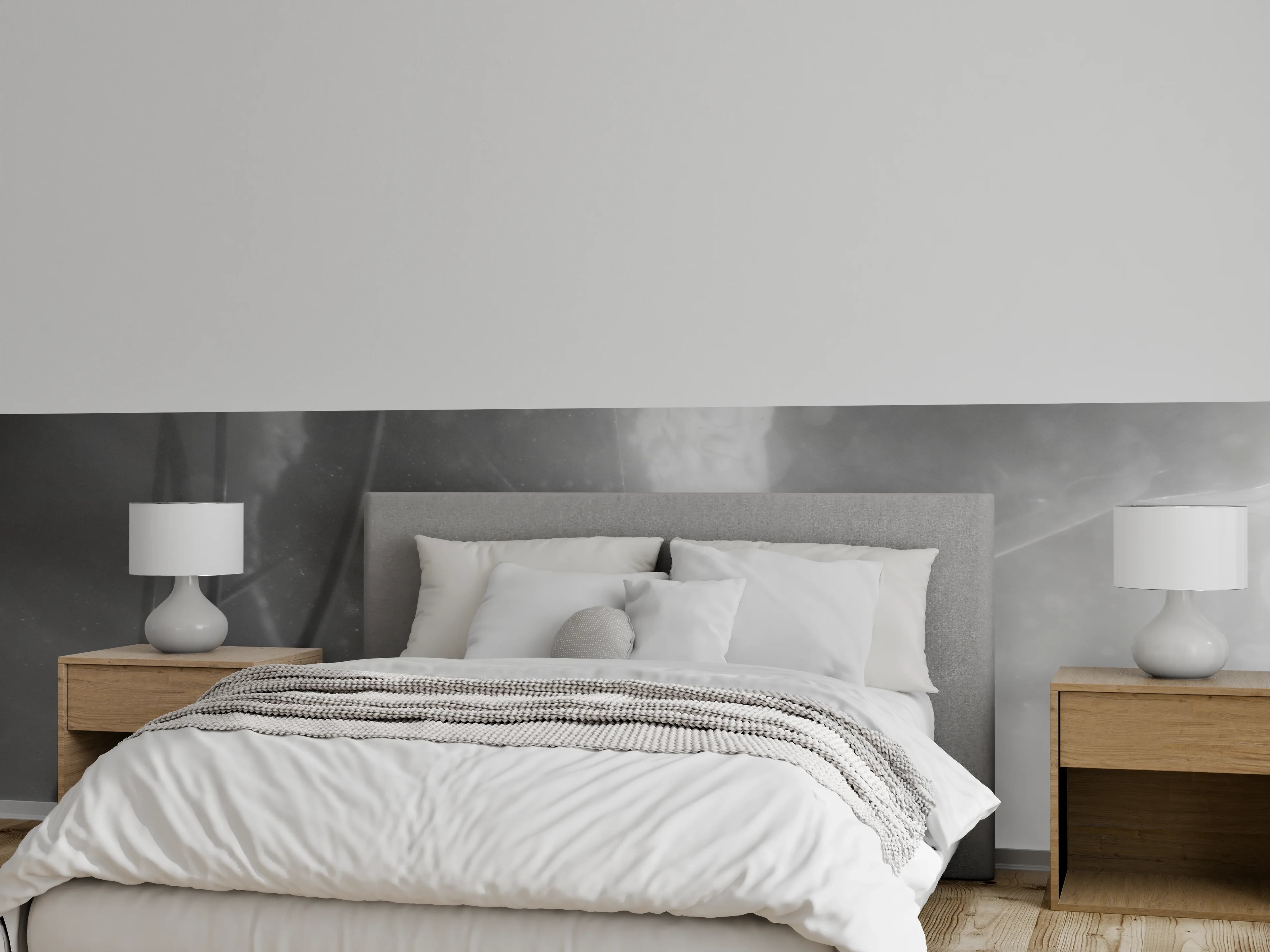 Wandverkleidung Schlafzimmer - Unterwasser Seerosen Schwarz-Weiß Fotokunst