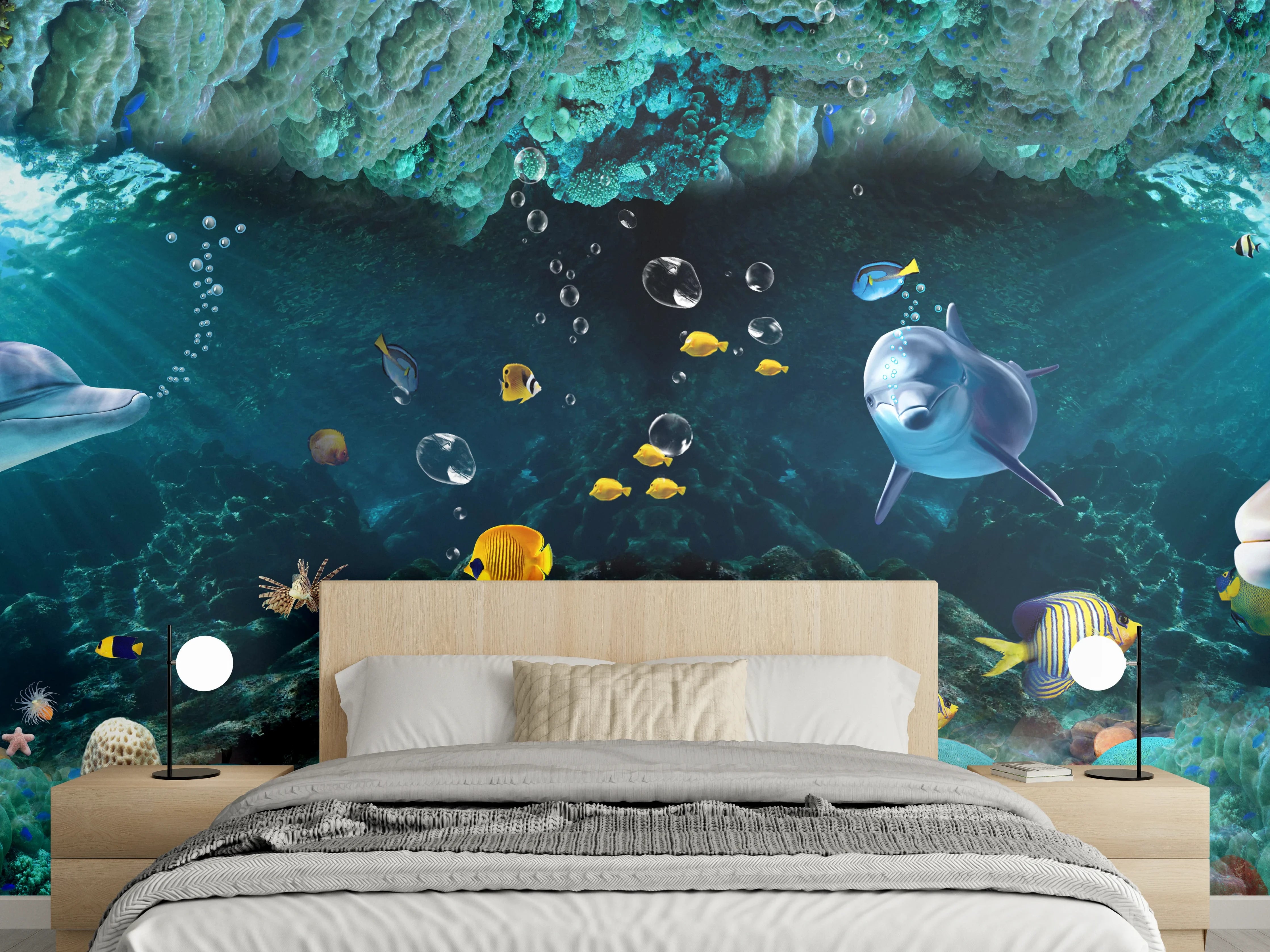 Wandverkleidung Schlafzimmer - Unterwasserwelt - Grafik