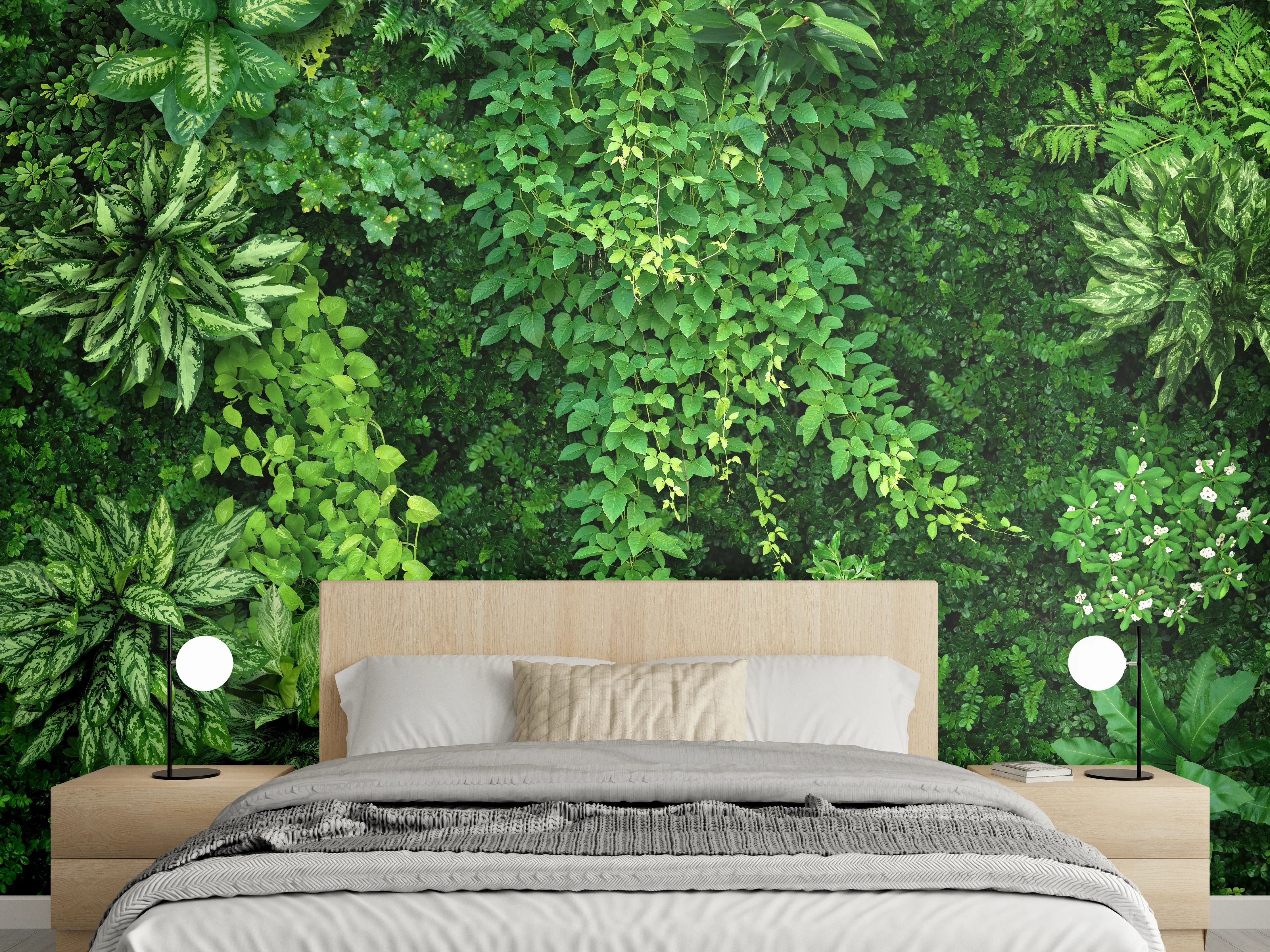 Wandverkleidung Schlafzimmer - Üppige grüne Pflanzenwand Naturdekor