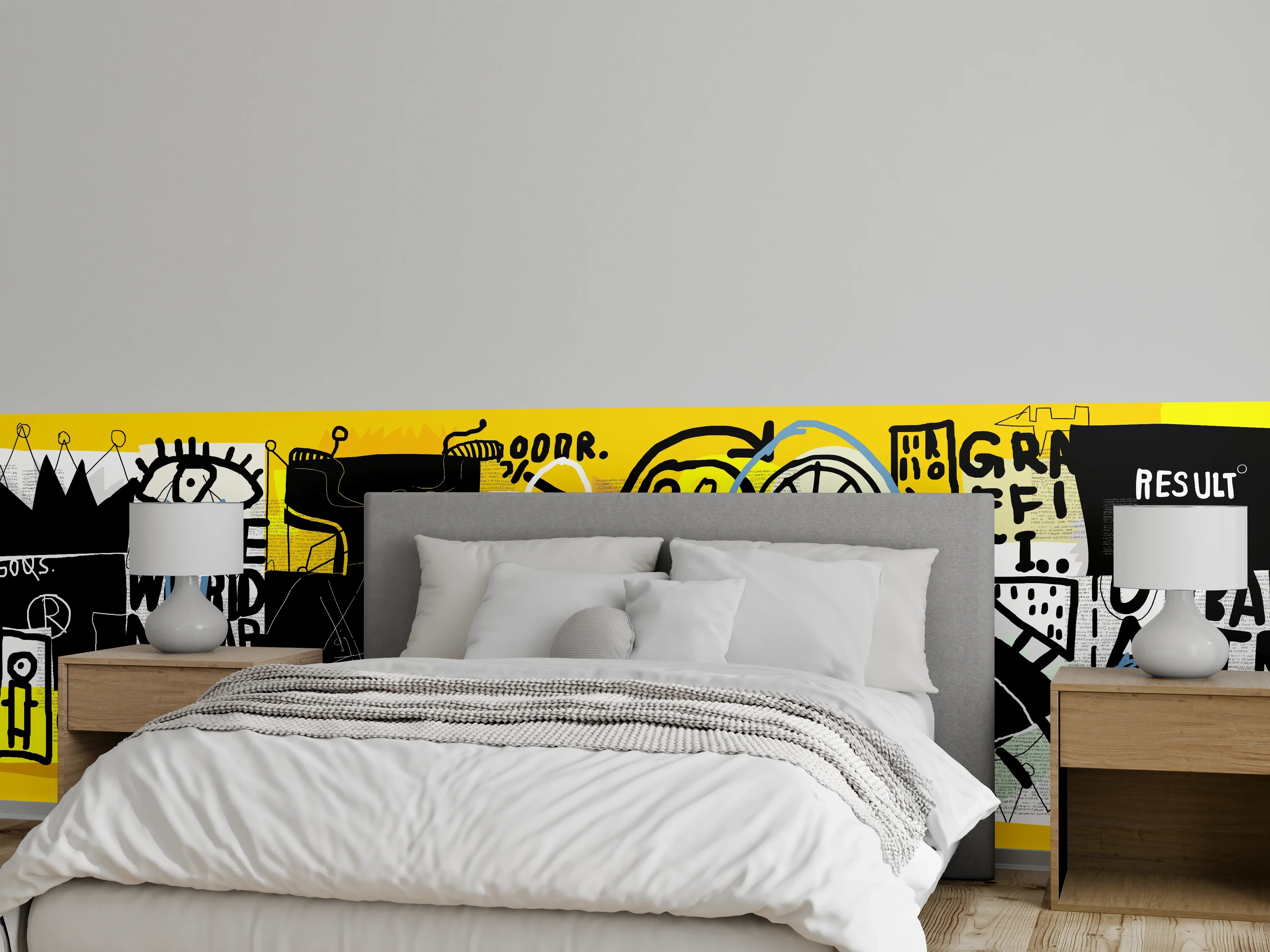 Wandverkleidung Schlafzimmer - Urbanes Graffiti-Kunstwerk Gelb Schwarz