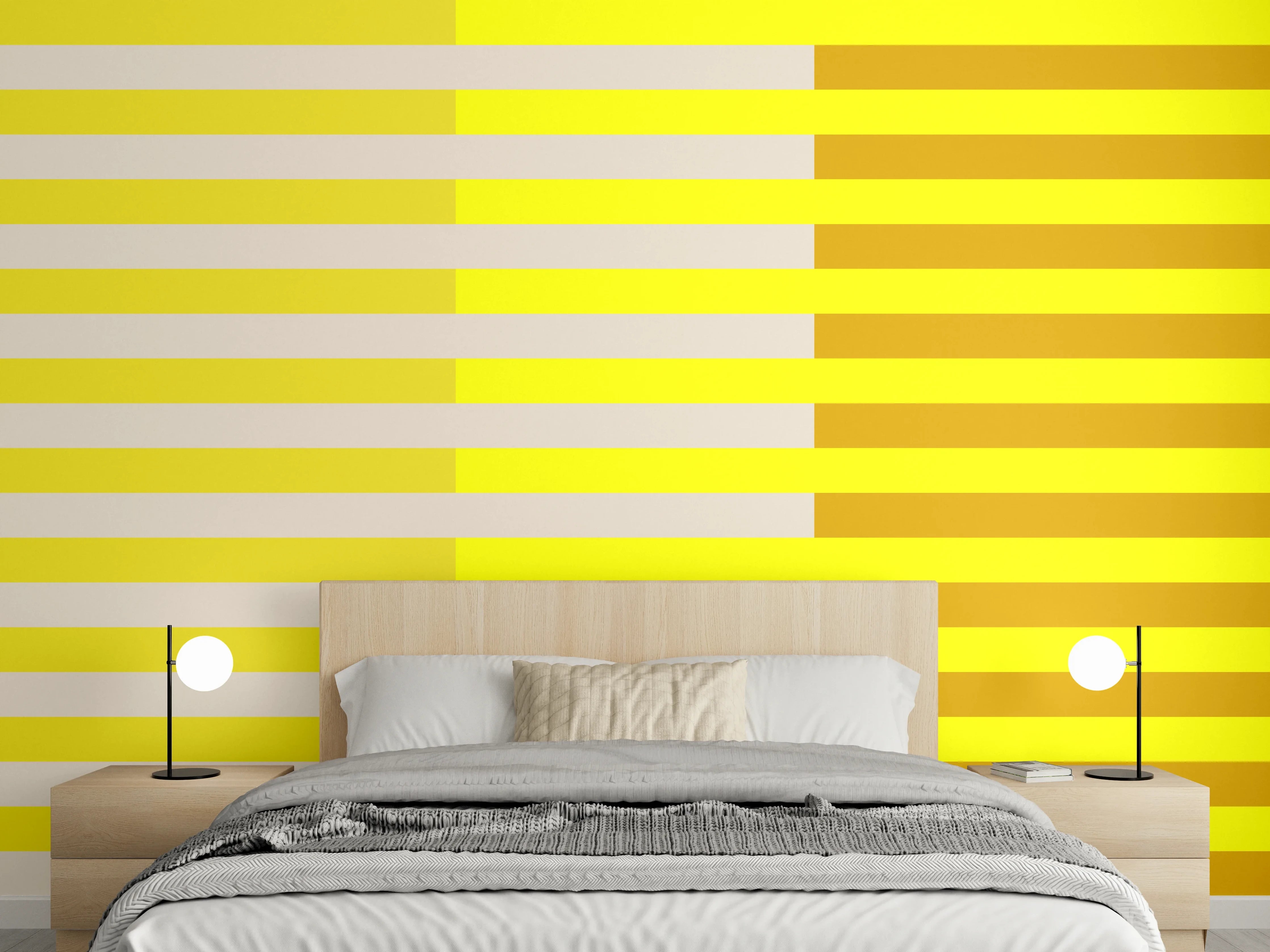Wandverkleidung Schlafzimmer - Urbanes Streifenspiel in Grau-Orange