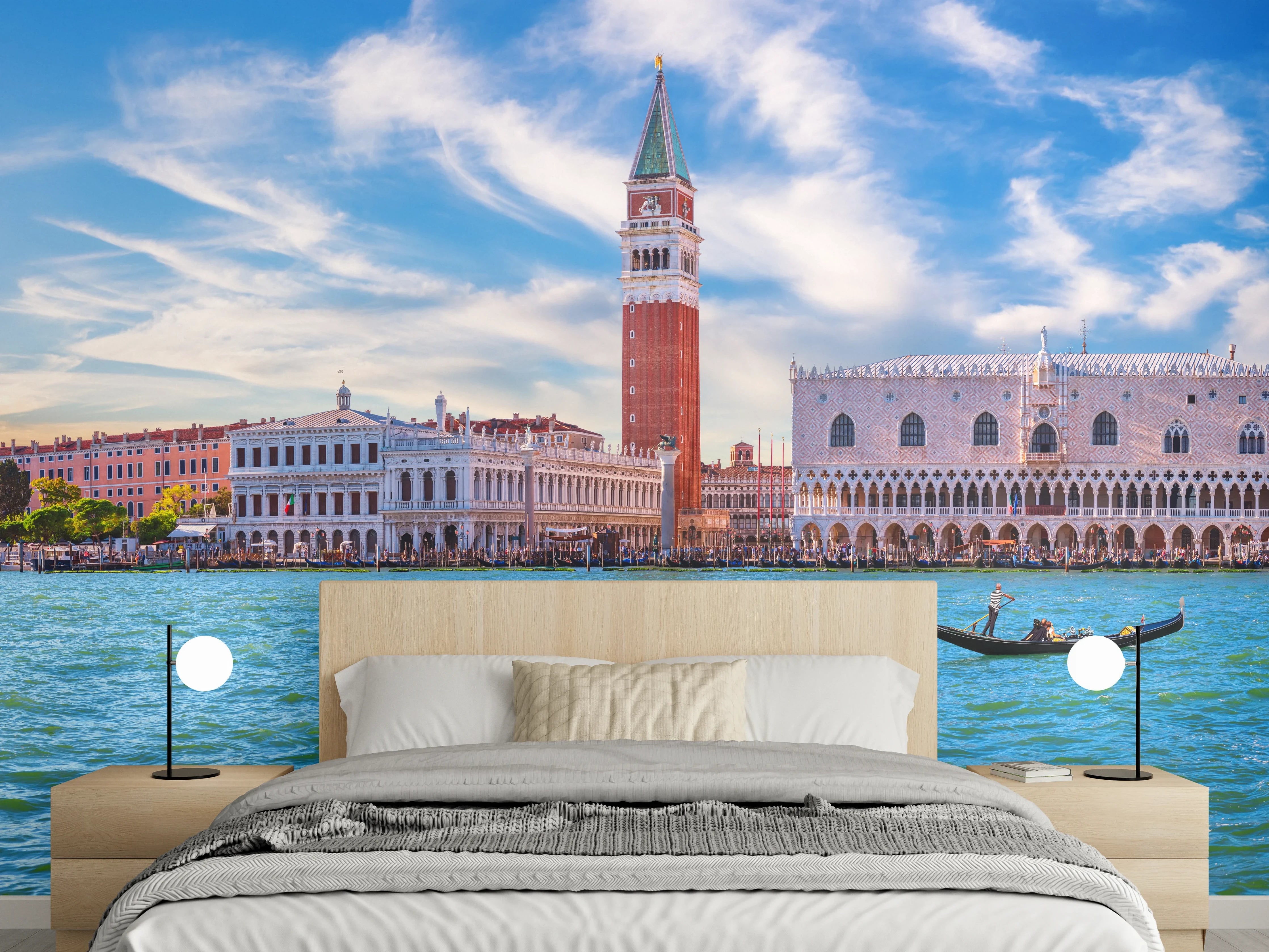 Wandverkleidung Schlafzimmer - Venedig Skyline Blau-Türkis