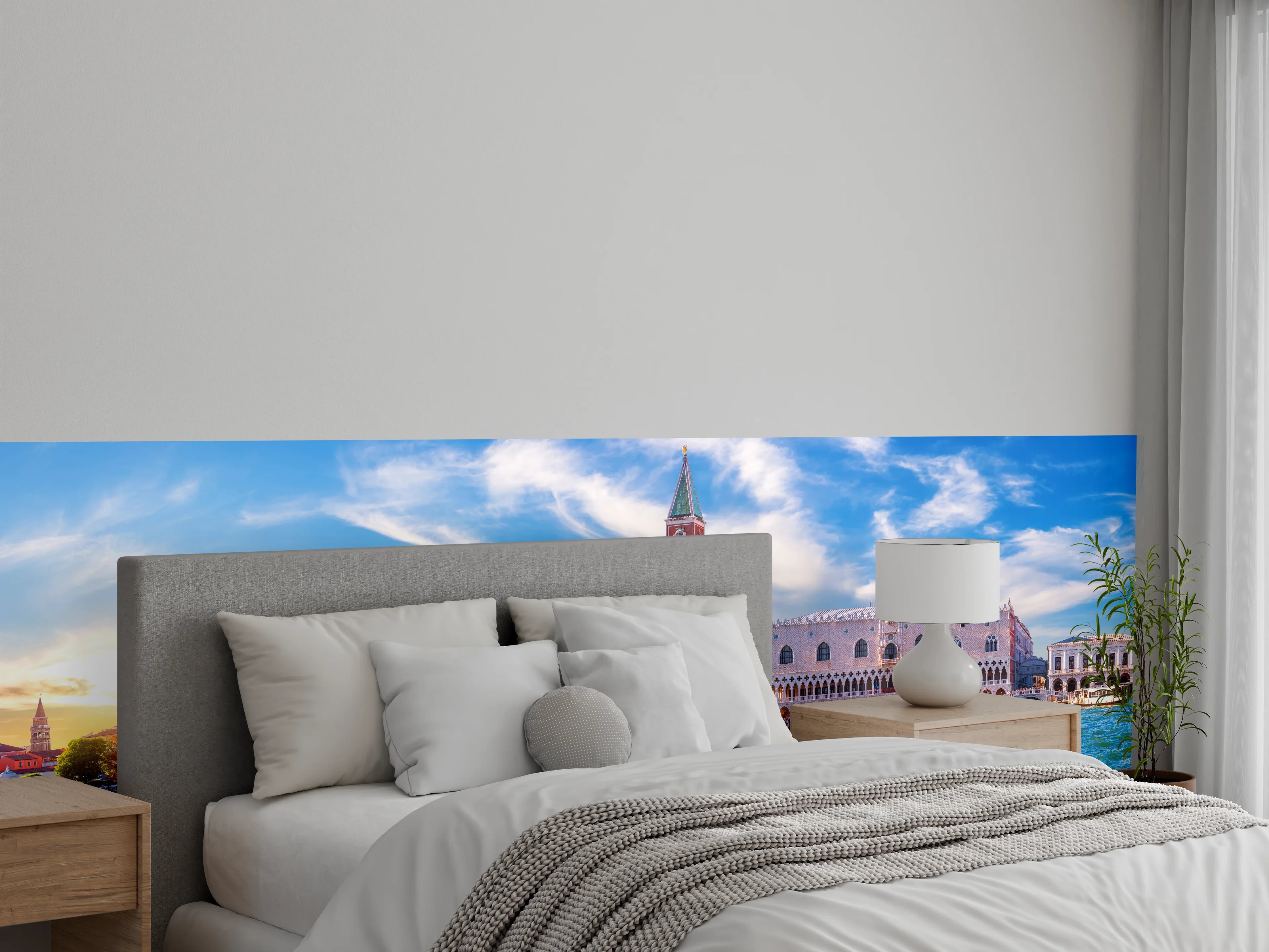 Wandverkleidung Schlafzimmer - Venedig Skyline Blau-Türkis