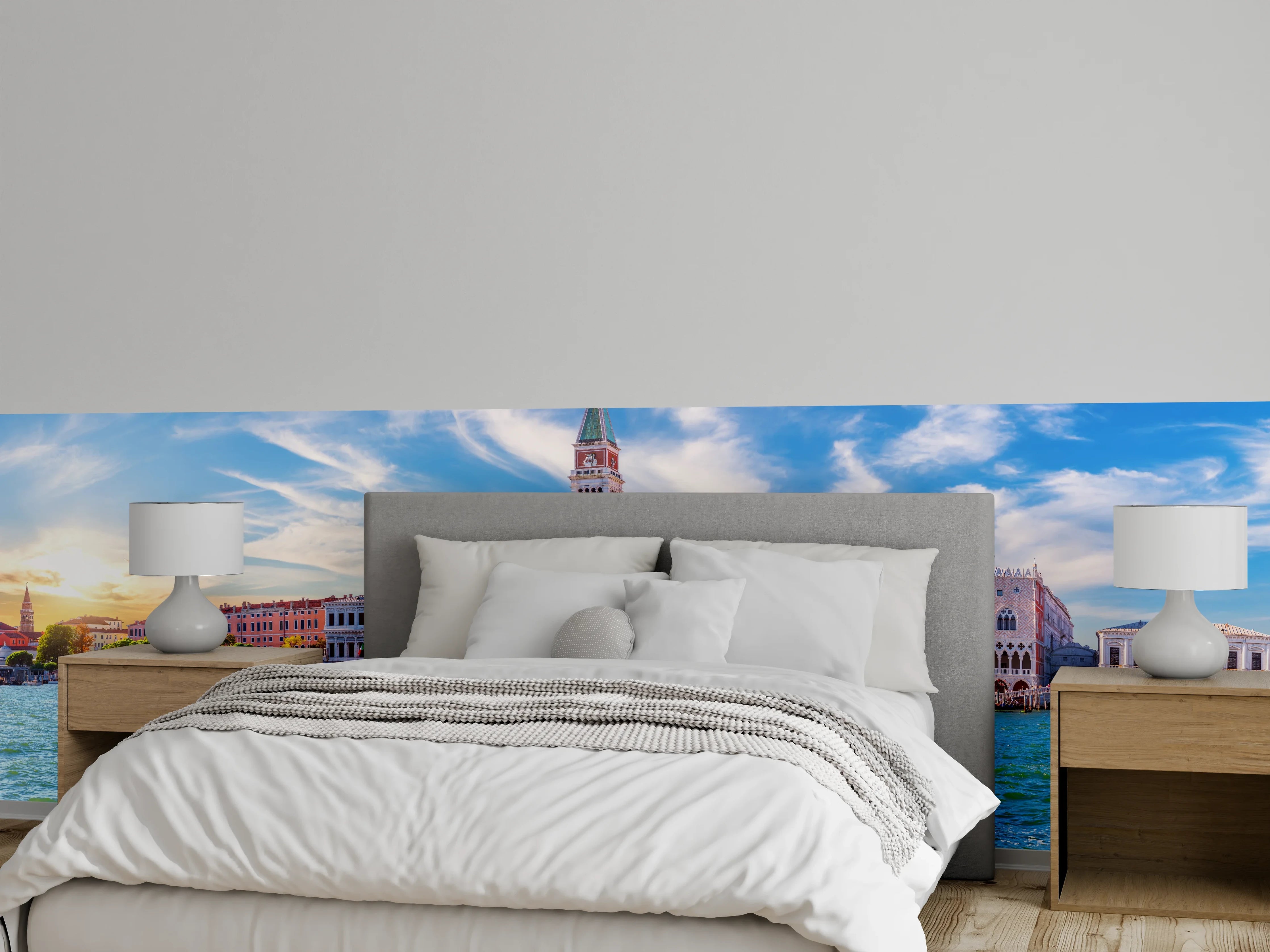 Wandverkleidung Schlafzimmer - Venedig Skyline Blau-Türkis