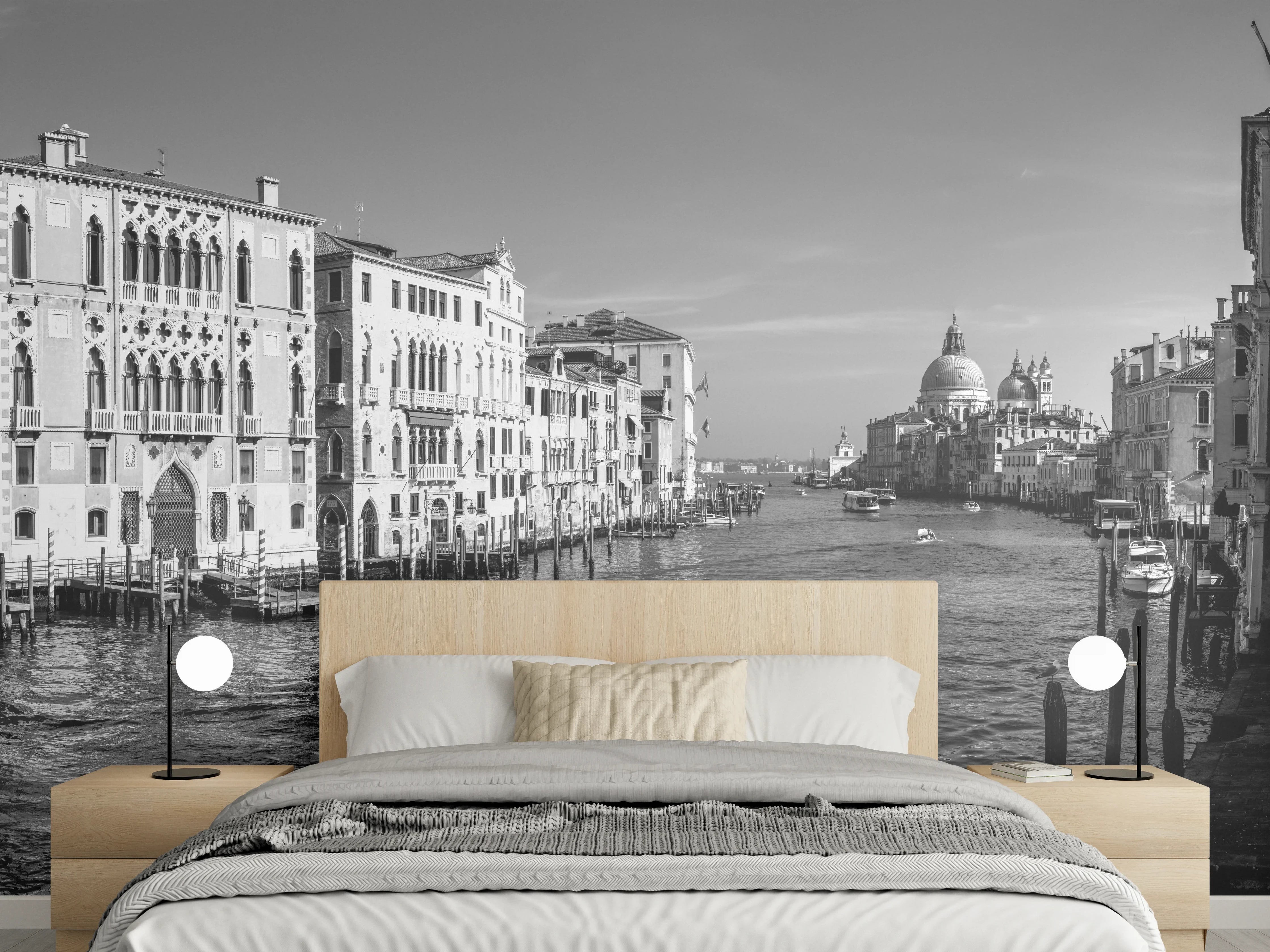 Wandverkleidung Schlafzimmer - Venedig in Schwarz und Weiß