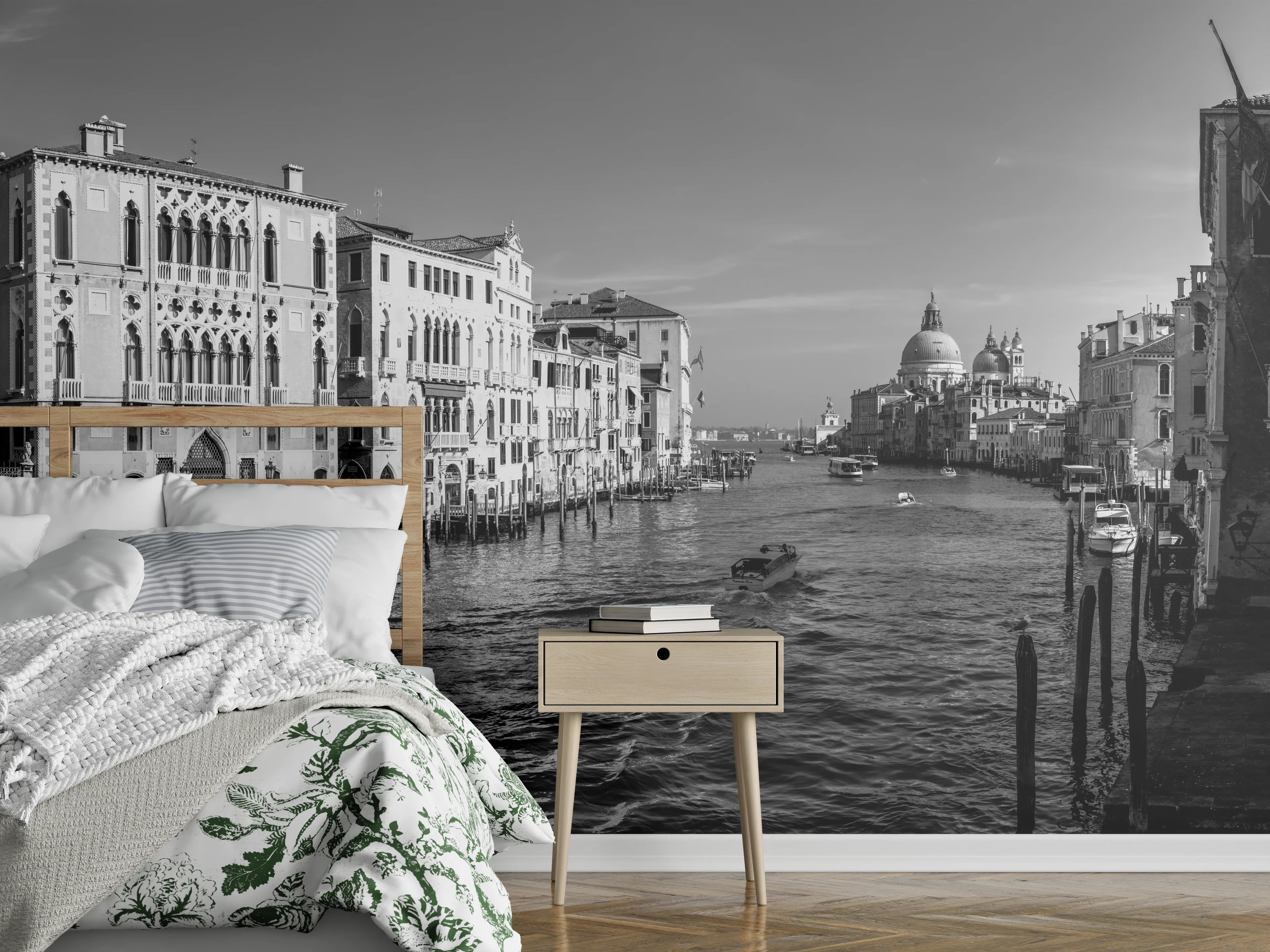 Wandverkleidung Schlafzimmer - Venedig in Schwarz und Weiß