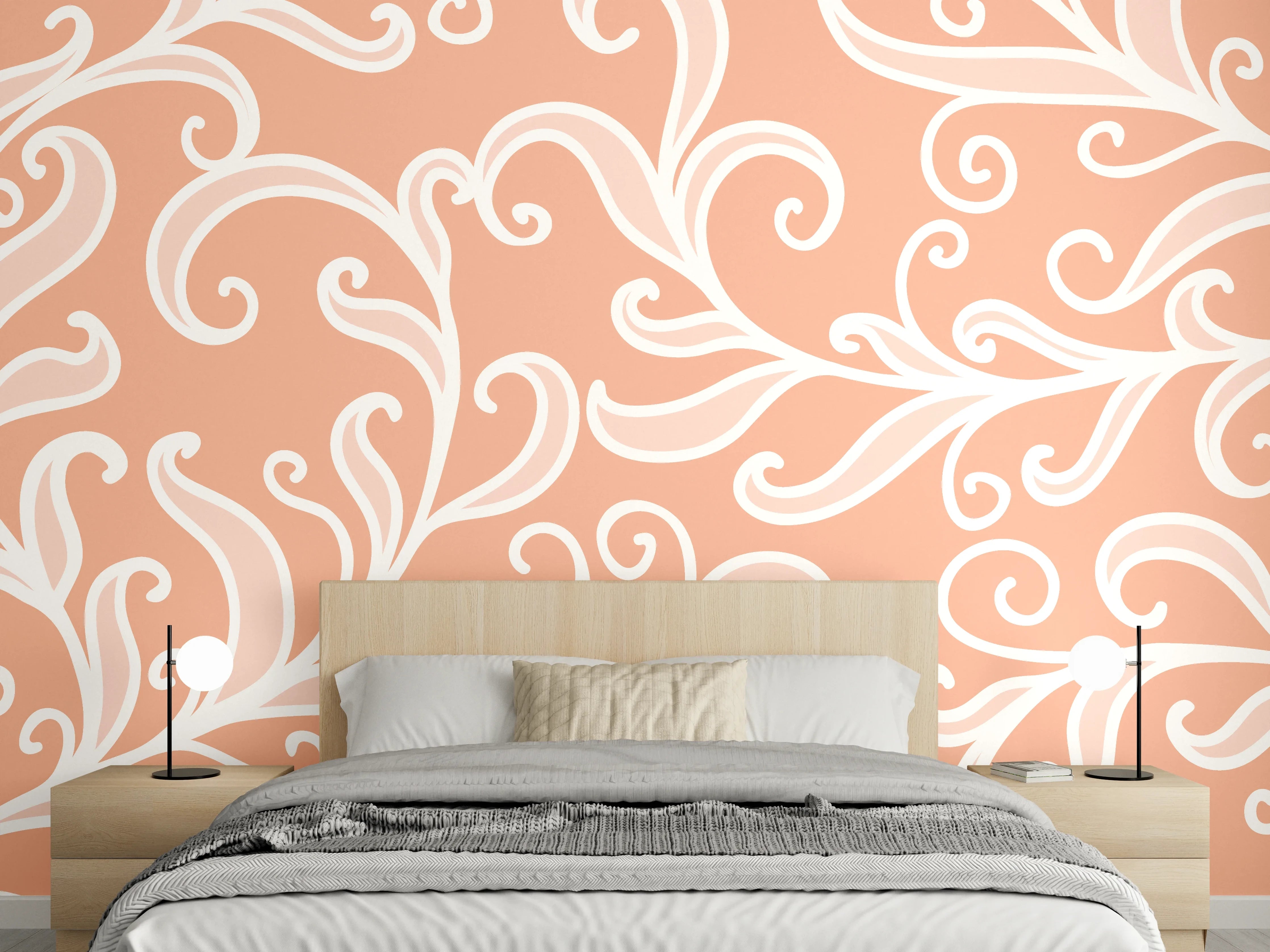 Wandverkleidung Schlafzimmer - Verspieltes Barock-Muster in warmem Apricot