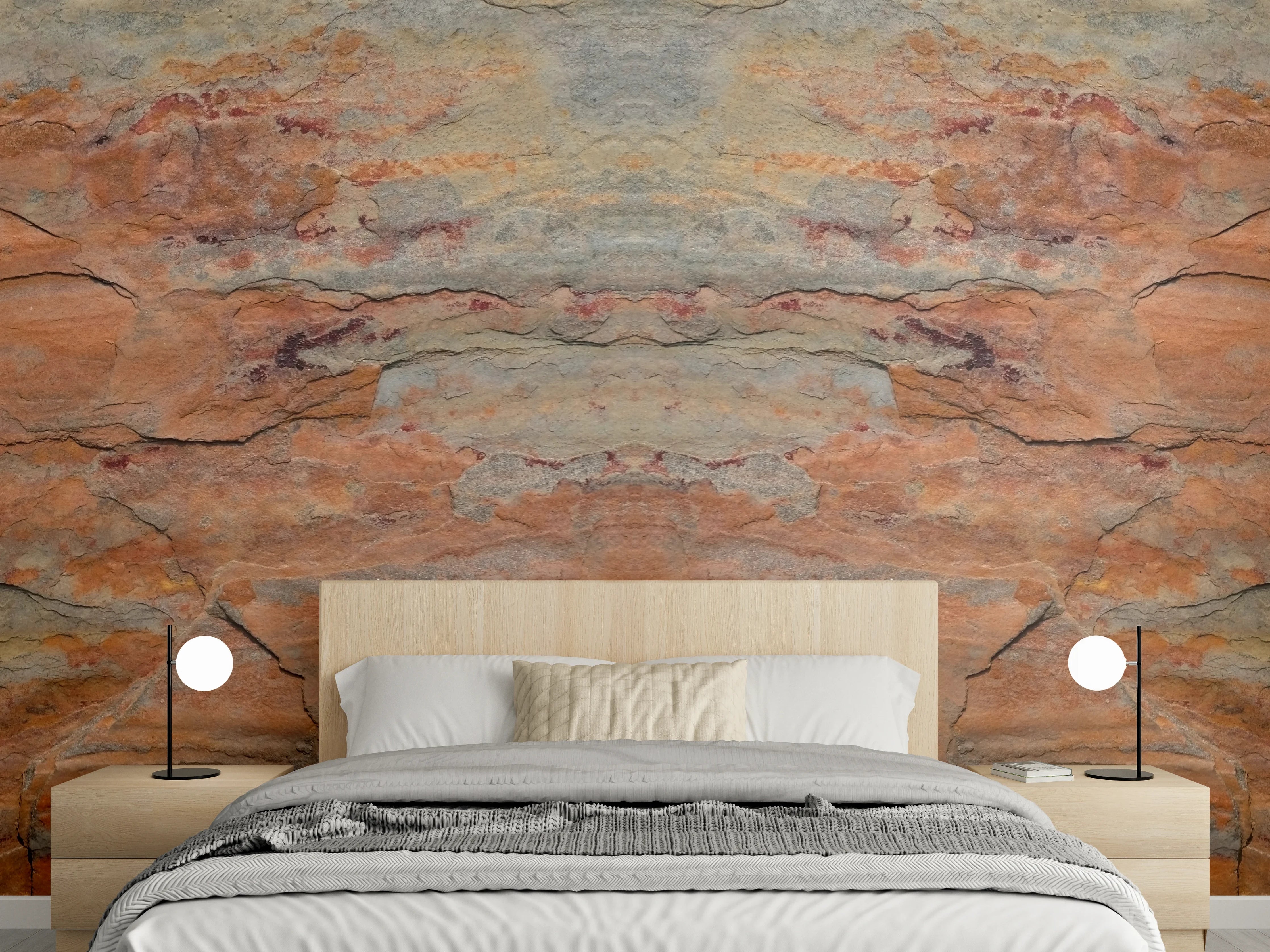 Wandverkleidung Schlafzimmer - Verwitterte Steinwand in Panorama-Ansicht
