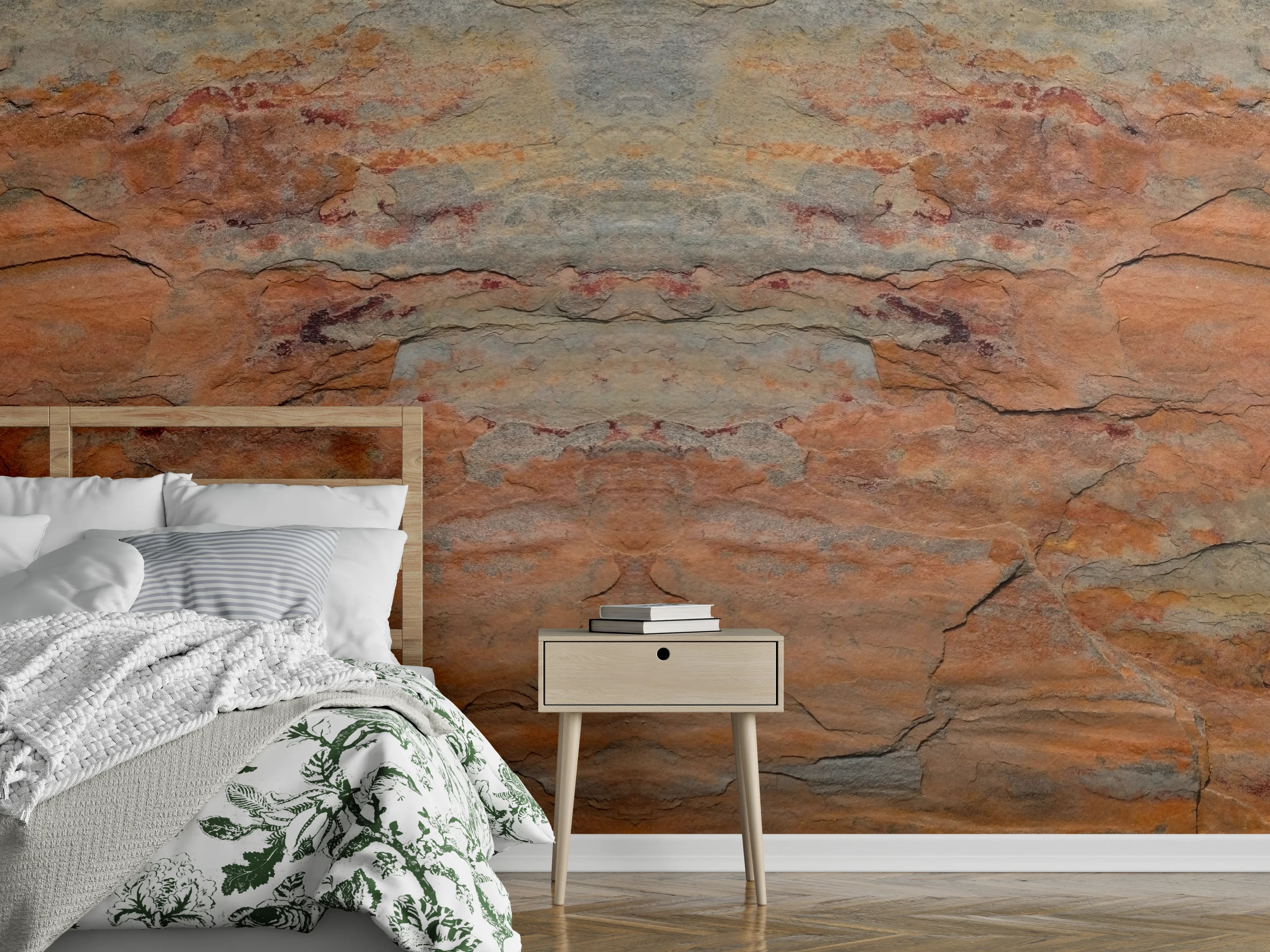 Wandverkleidung Schlafzimmer - Verwitterte Steinwand in Panorama-Ansicht