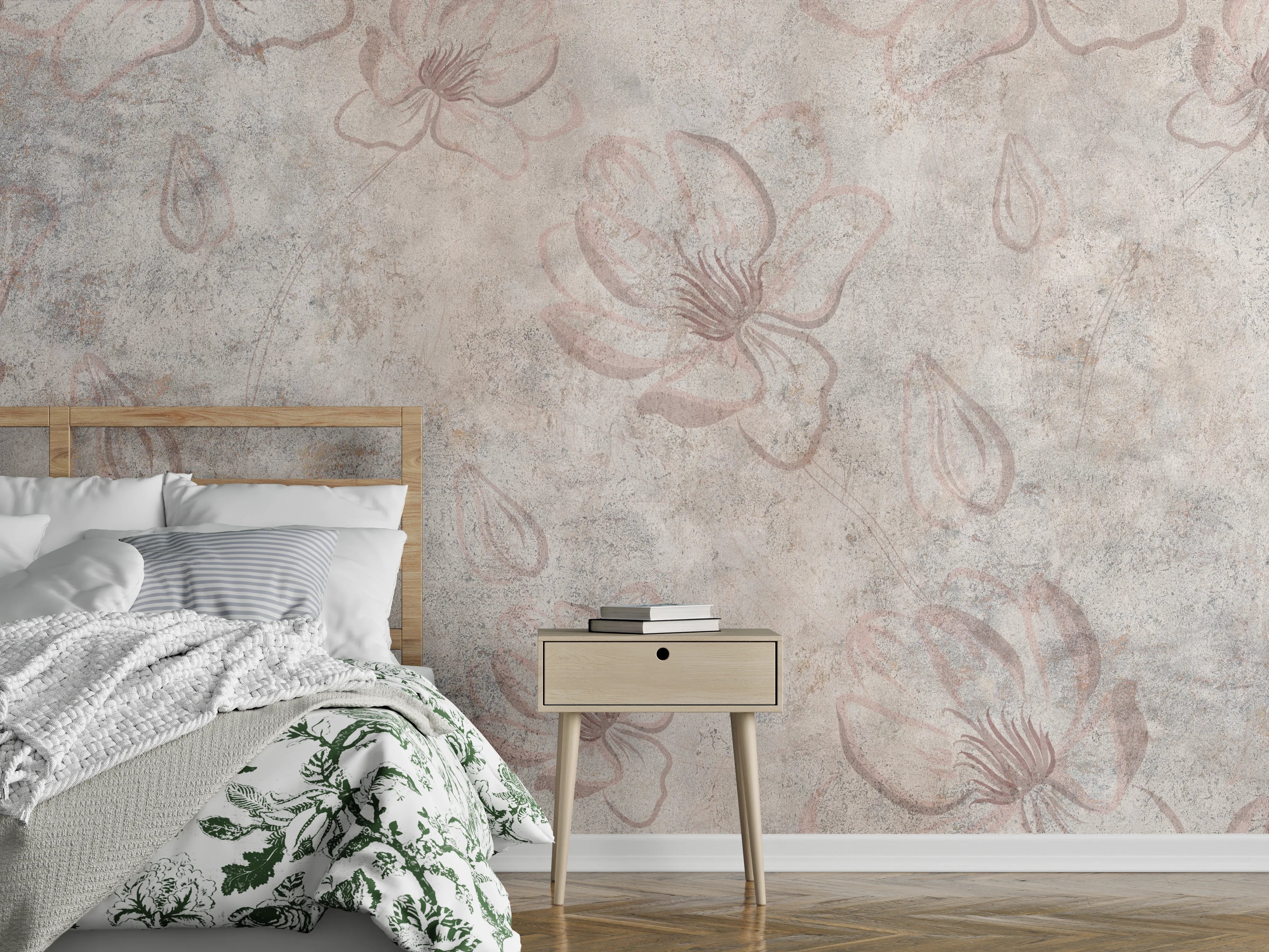 Wandverkleidung Schlafzimmer - Verwitterte blumenförmige Tapete