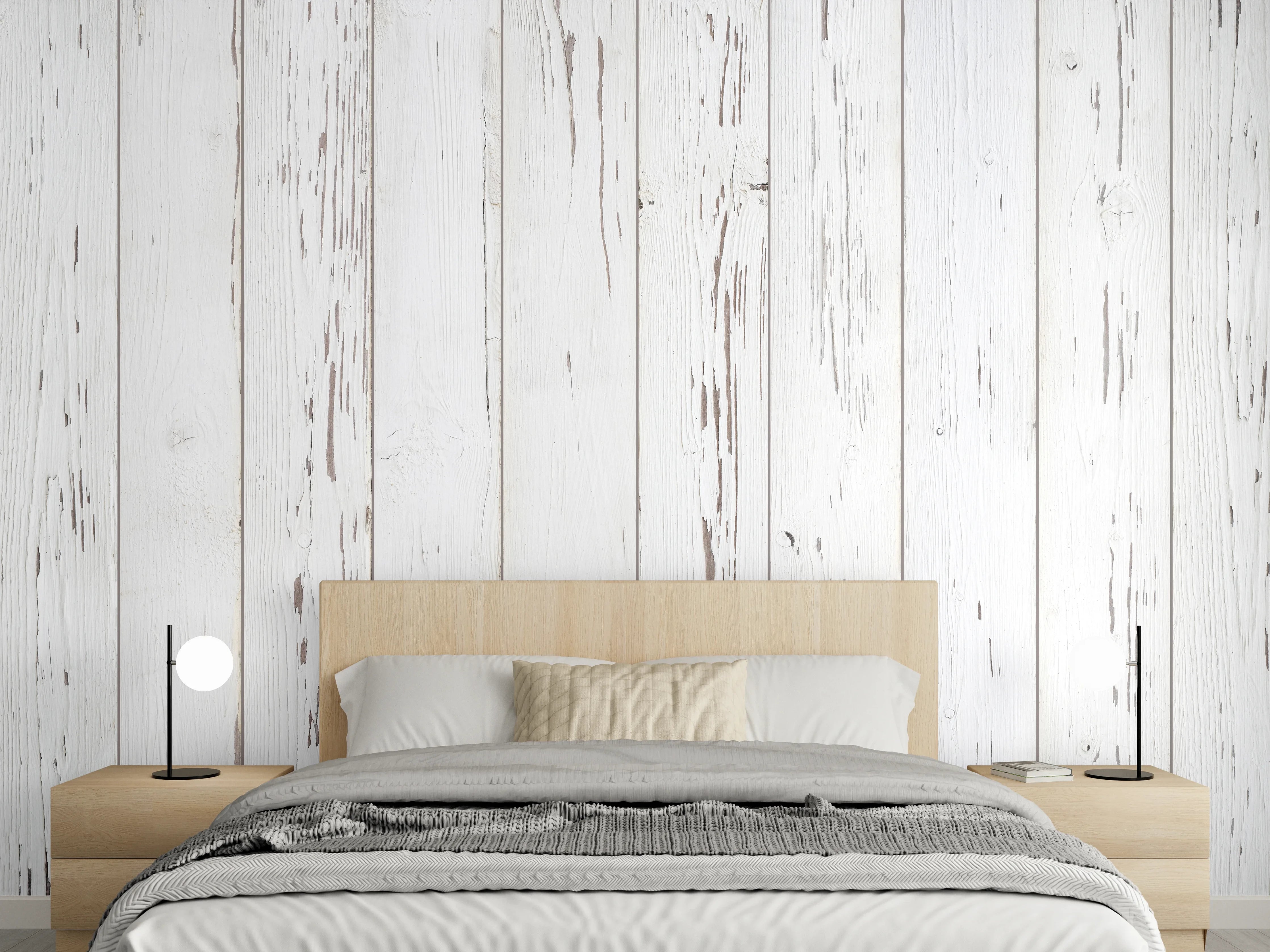 Wandverkleidung Schlafzimmer - Verwitterte weiße Holzdielen