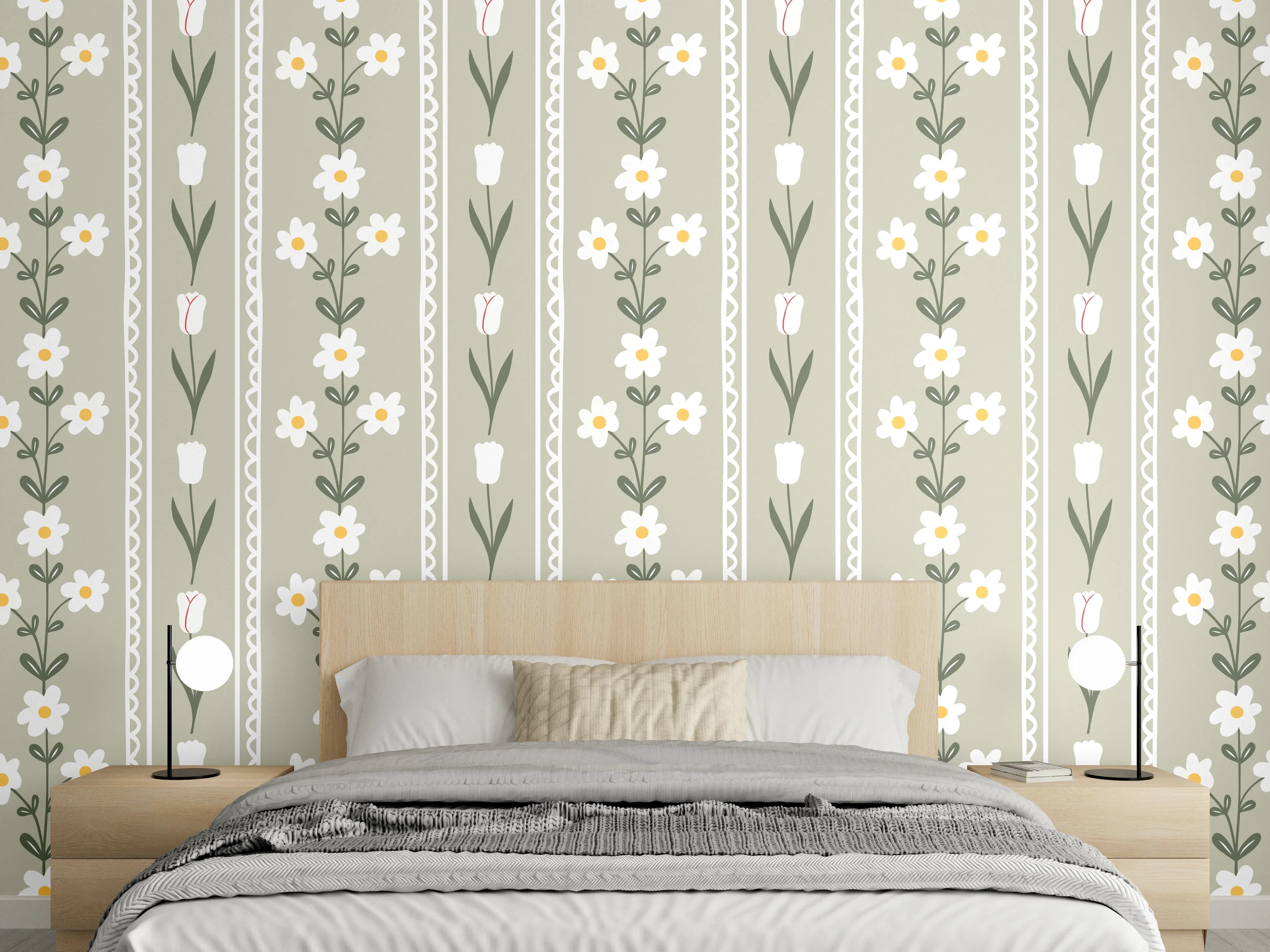 Wandverkleidung Schlafzimmer - Vintage Bloom Beige Blumen Tapete