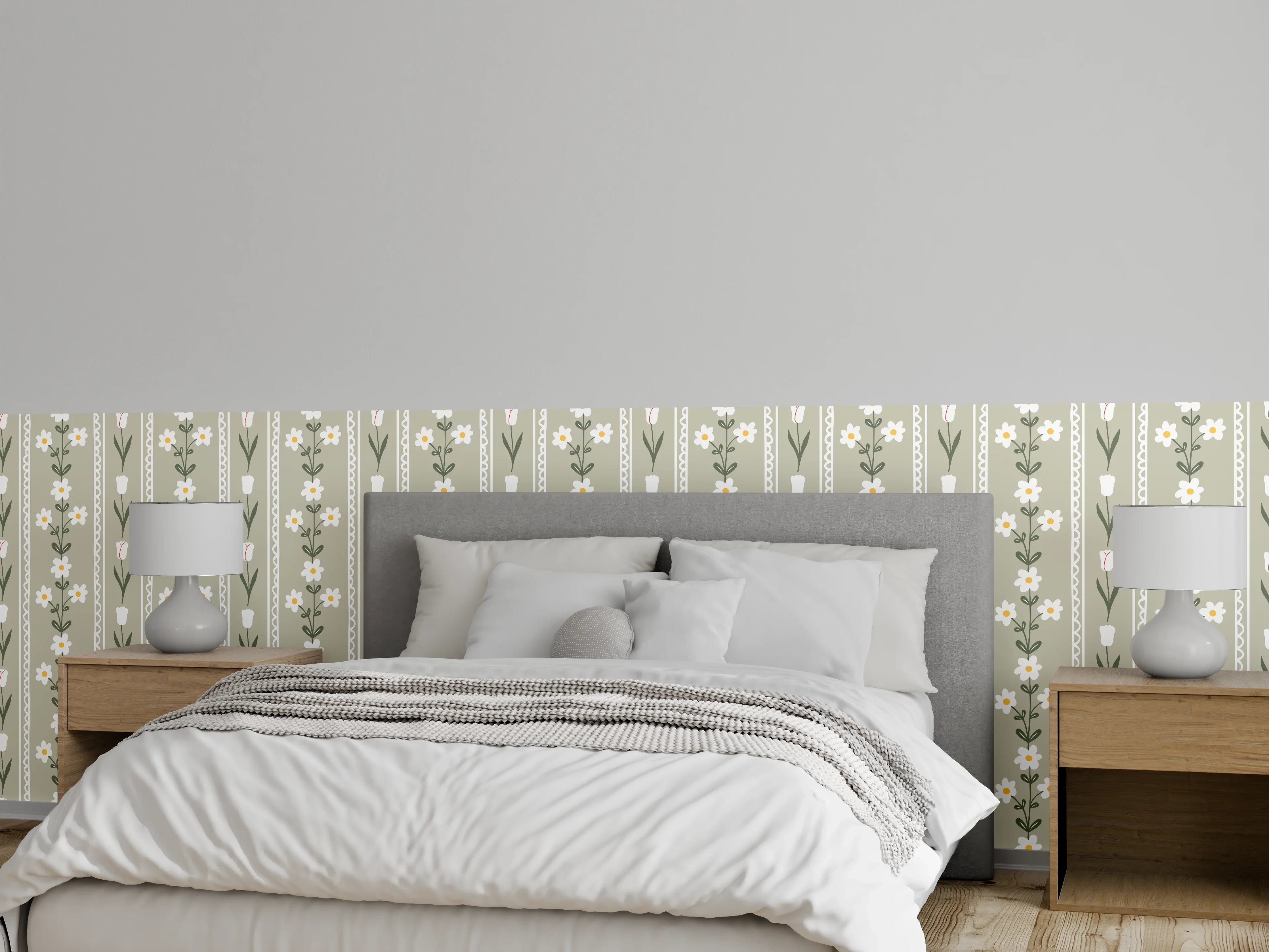 Wandverkleidung Schlafzimmer - Vintage Bloom Beige Blumen Tapete